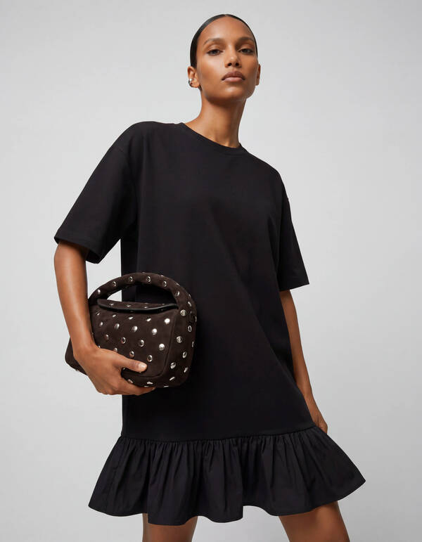 Ruffle T-shirt Mini Jurk Zwart SHOEBY WOMEN