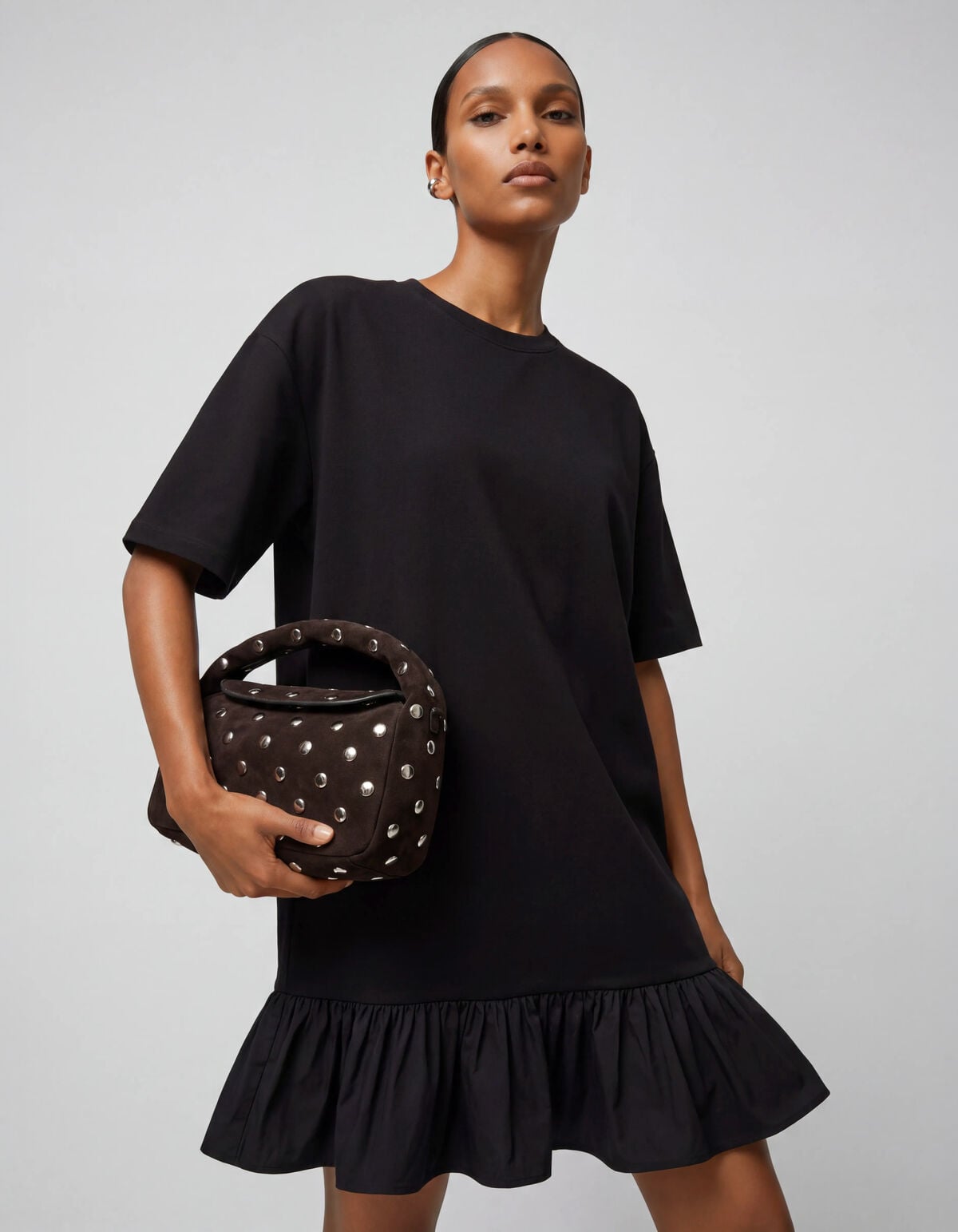 Ruffle T-shirt Mini Jurk Zwart SHOEBY WOMEN
