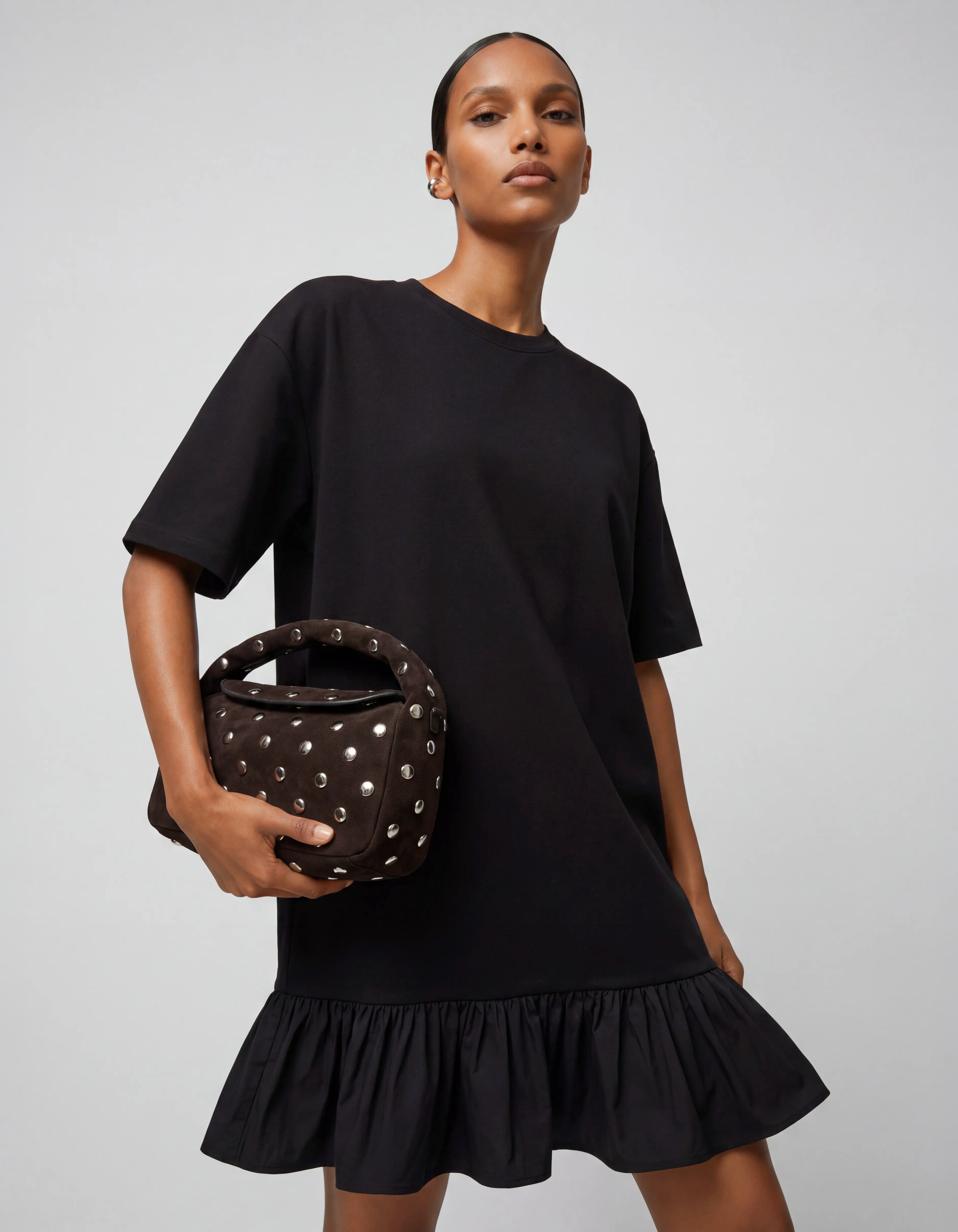 Ruffle T-shirt Mini Jurk Zwart SHOEBY WOMEN
