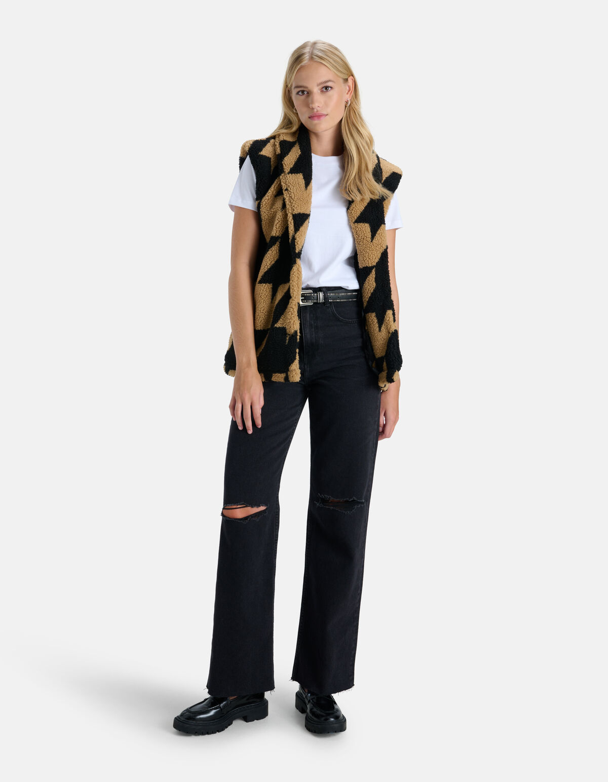 Pied De Poule Teddy Gilet Bruin SHOEBY WOMEN