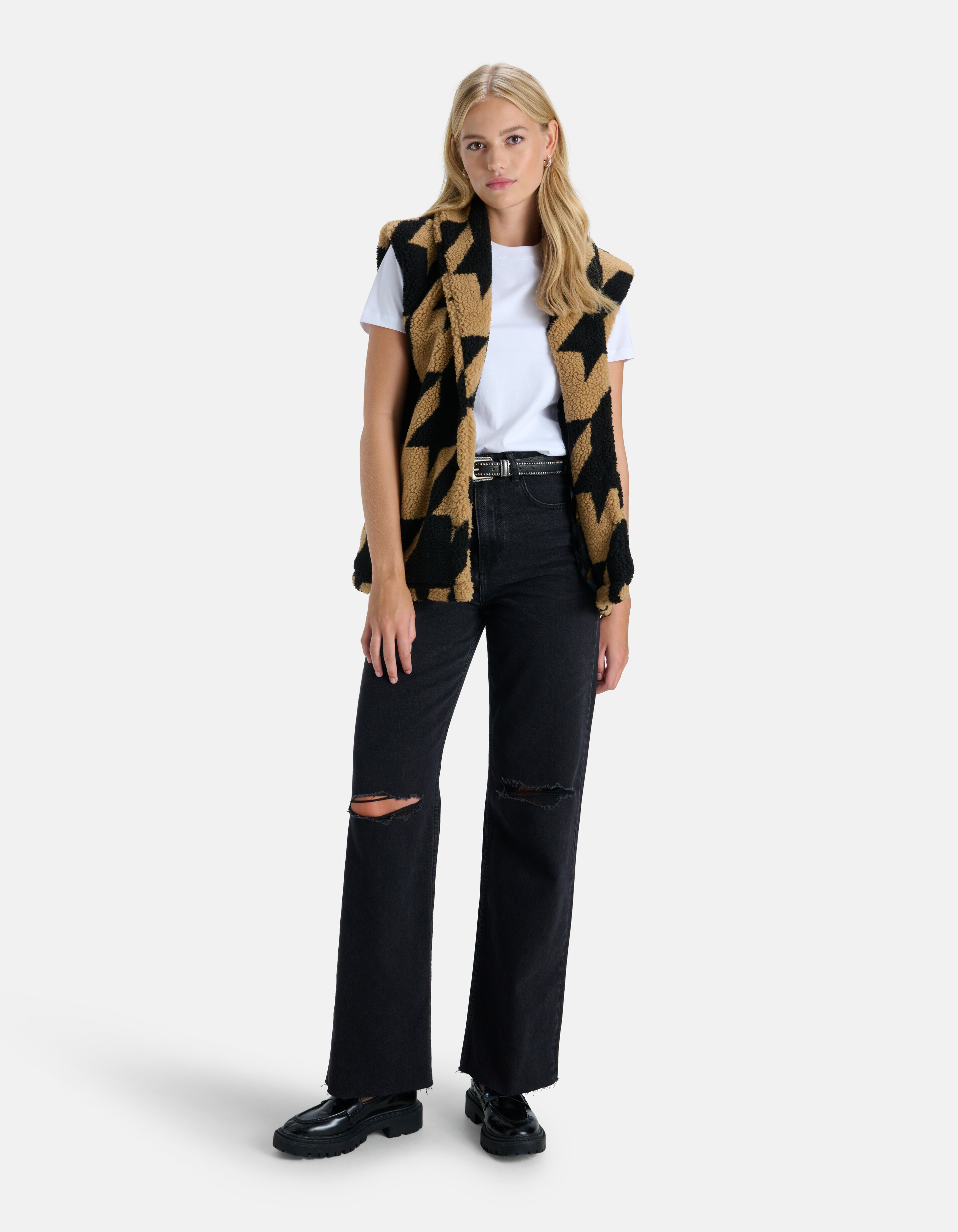 Pied De Poule Teddy Gilet Bruin SHOEBY WOMEN