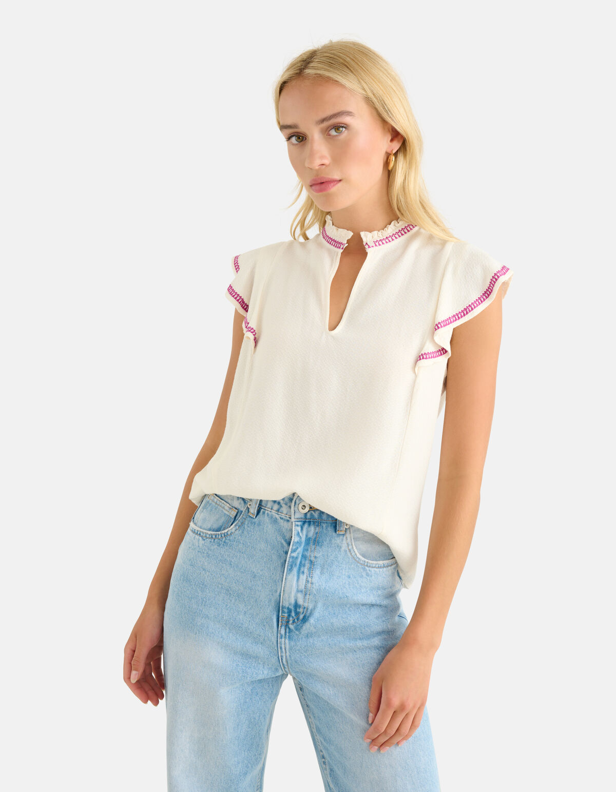 Embroidery Top Gebroken Wit SHOEBY WOMEN