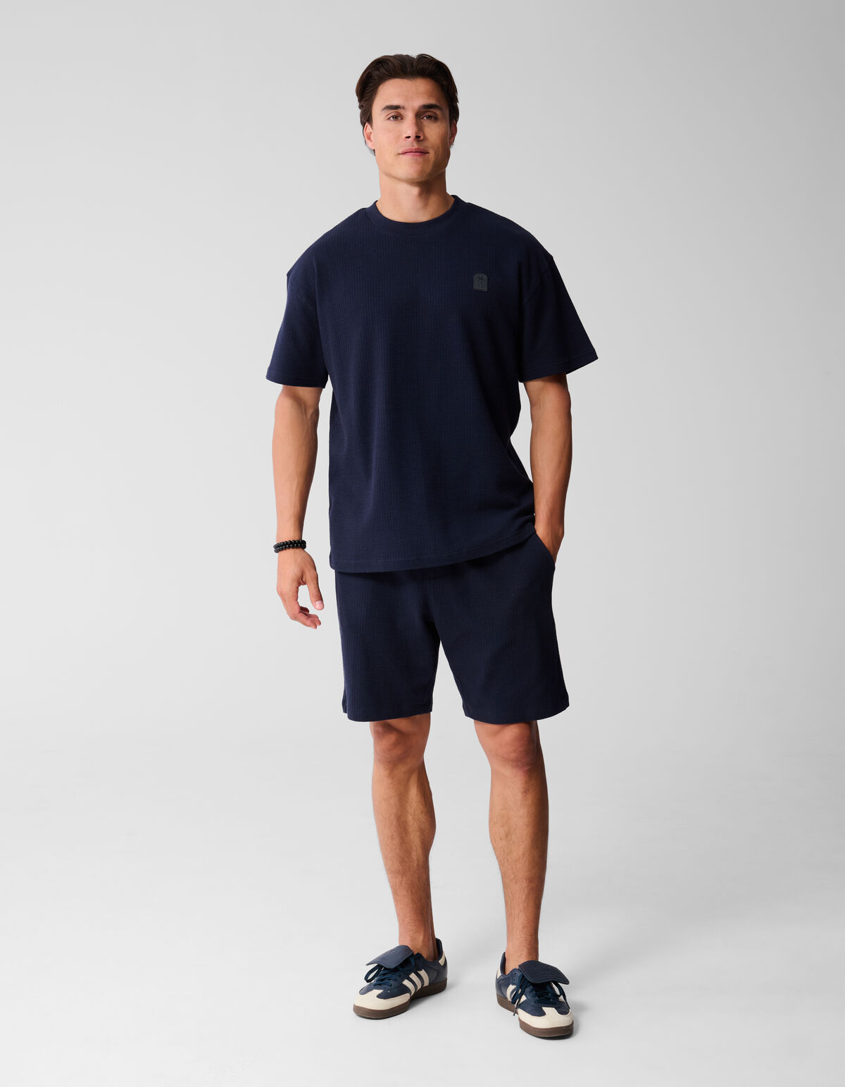 Waffle Structuur T-shirt Donkerblauw SHOEBY MEN