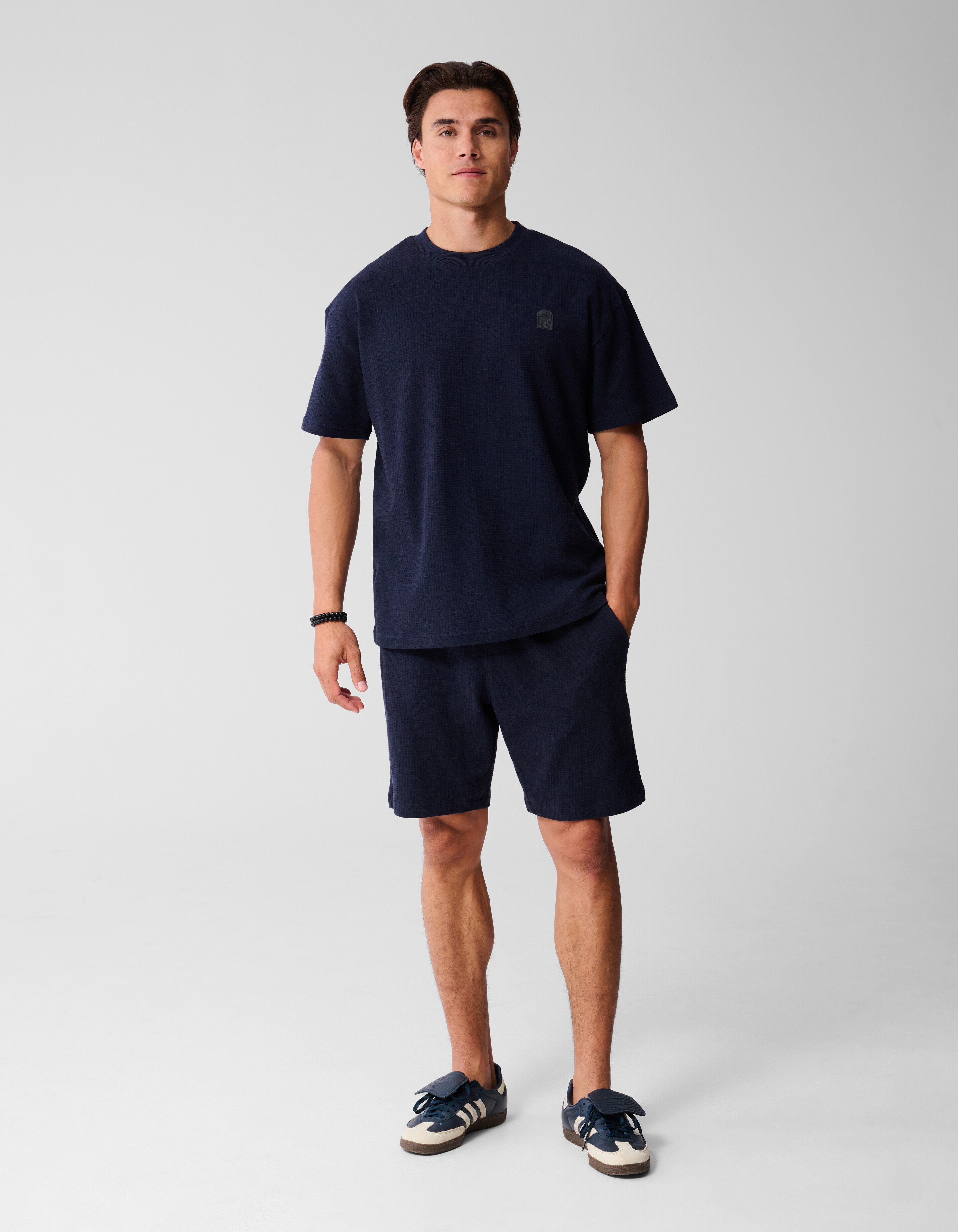 Waffle Structuur T-shirt Donkerblauw SHOEBY MEN