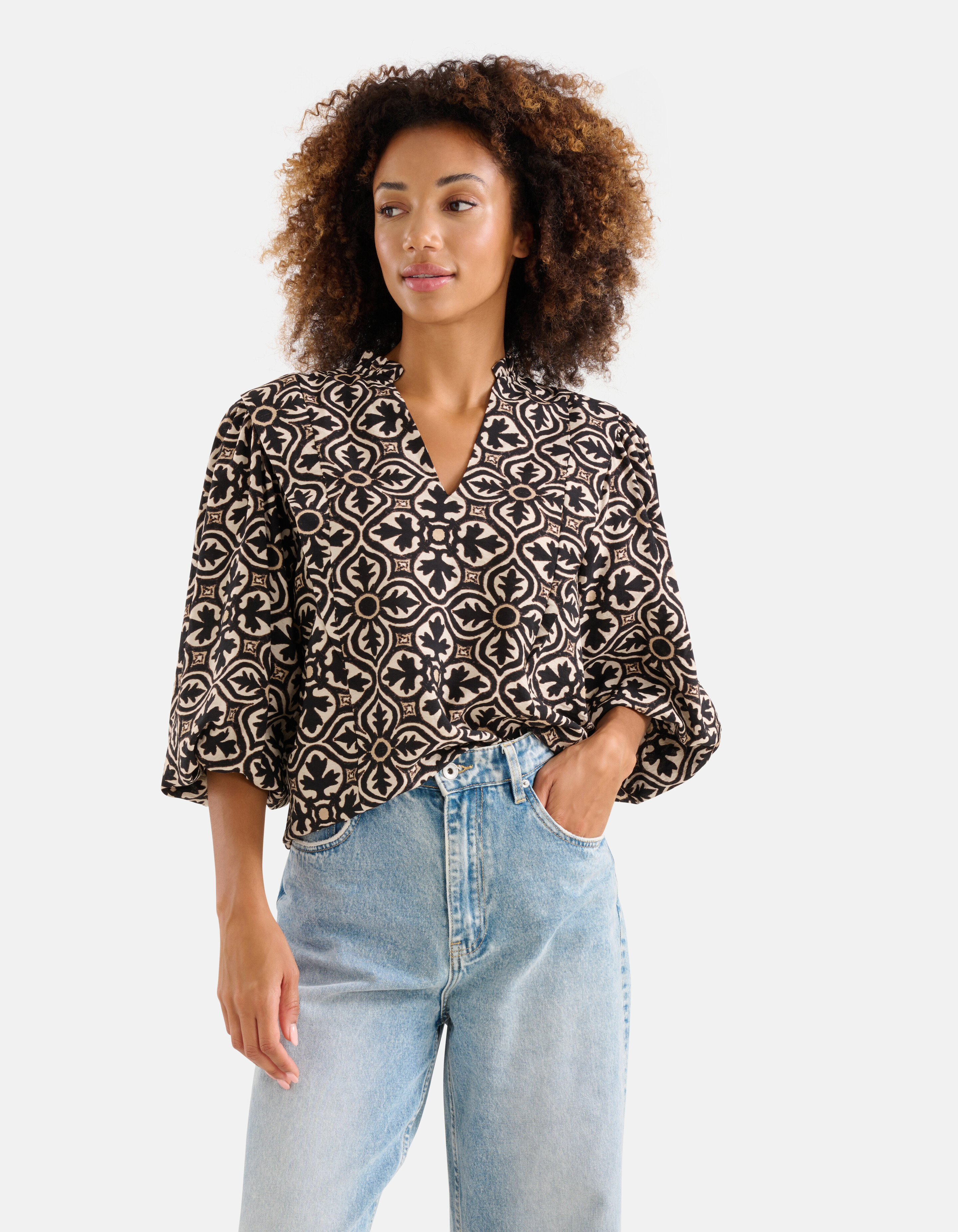 Printed Blouse Zwart/Gebroken Wit SHOEBY WOMEN