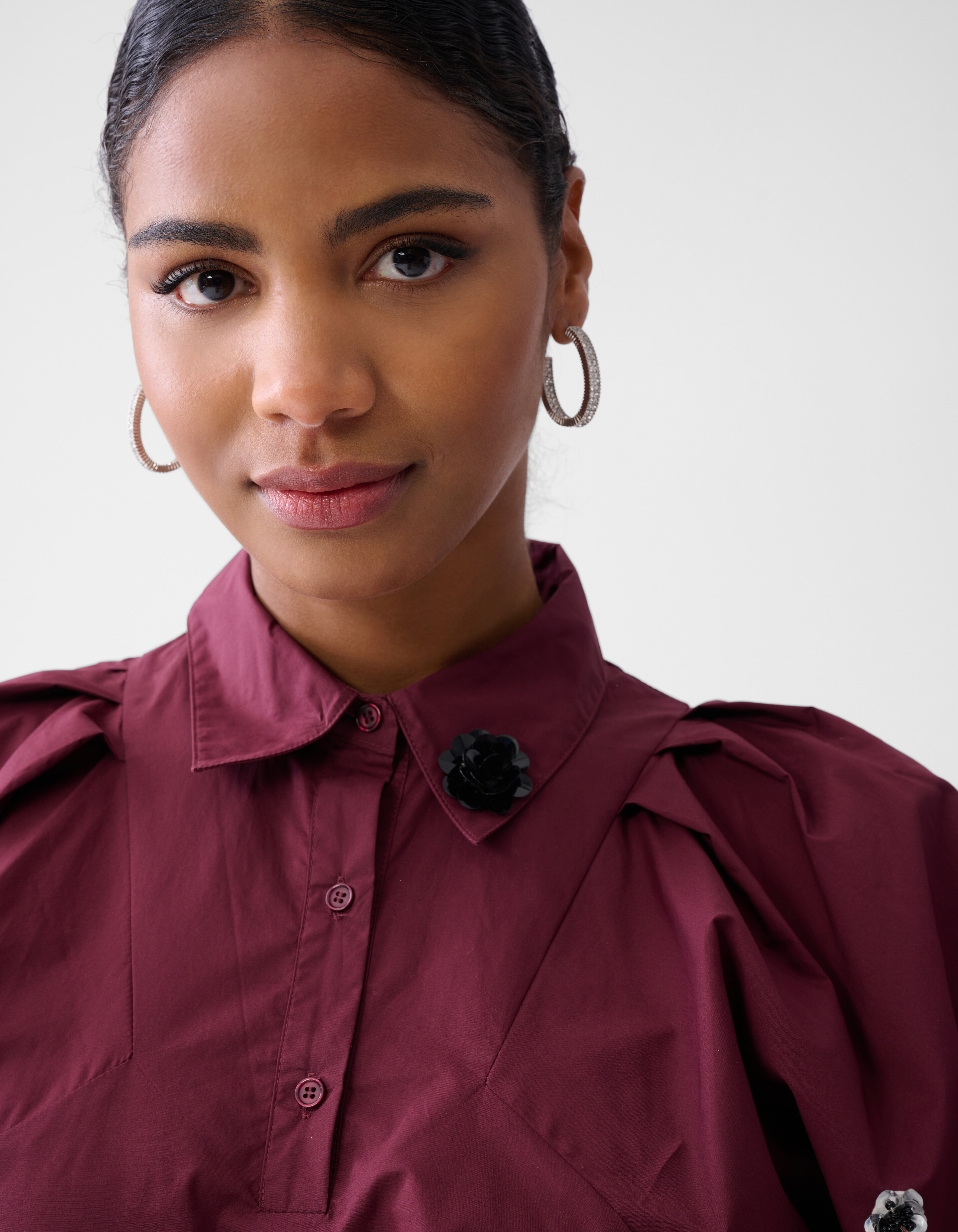 Flower Poplin Blouse Bordeaux SHOEBY WOMEN