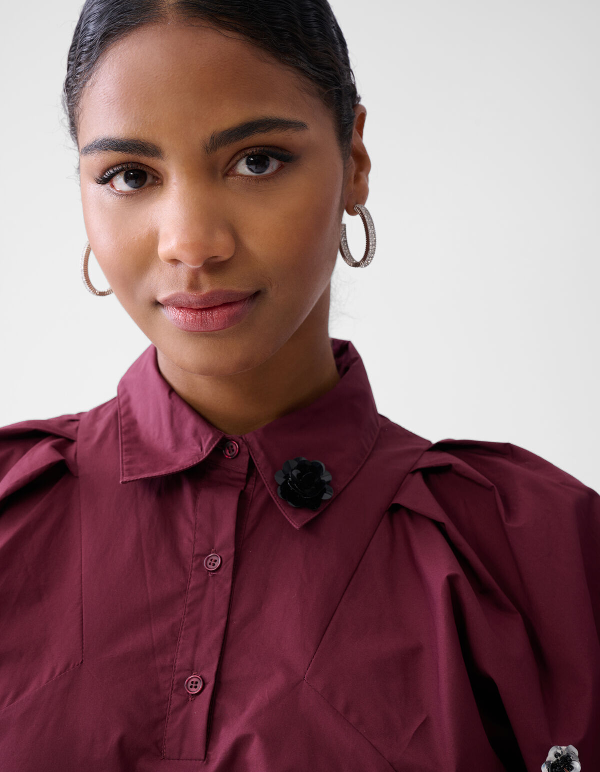 Flower Poplin Blouse Bordeaux SHOEBY WOMEN