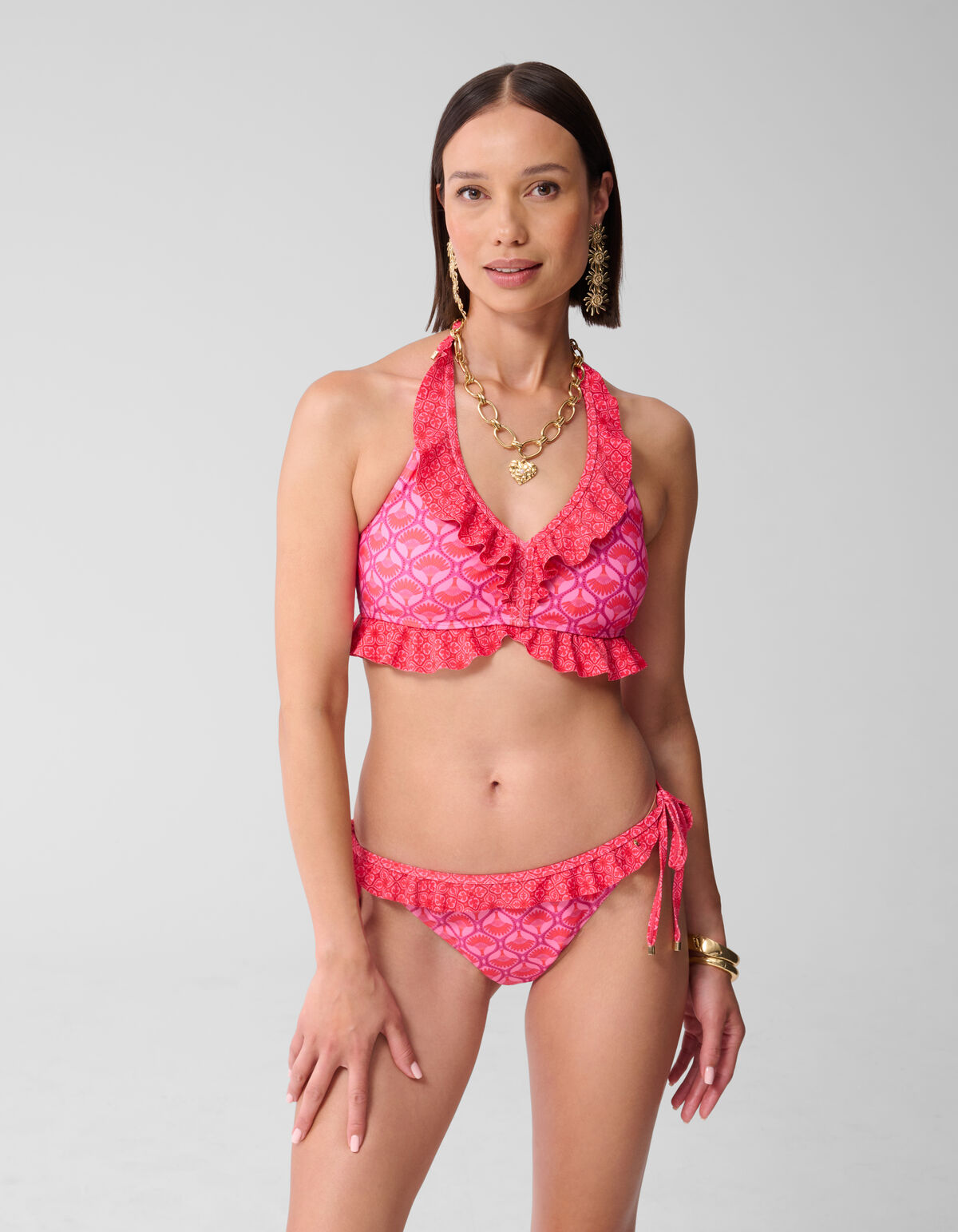 Printed Ruffle Bikini Broekje Roze SHOEBY ACCESSOIRES