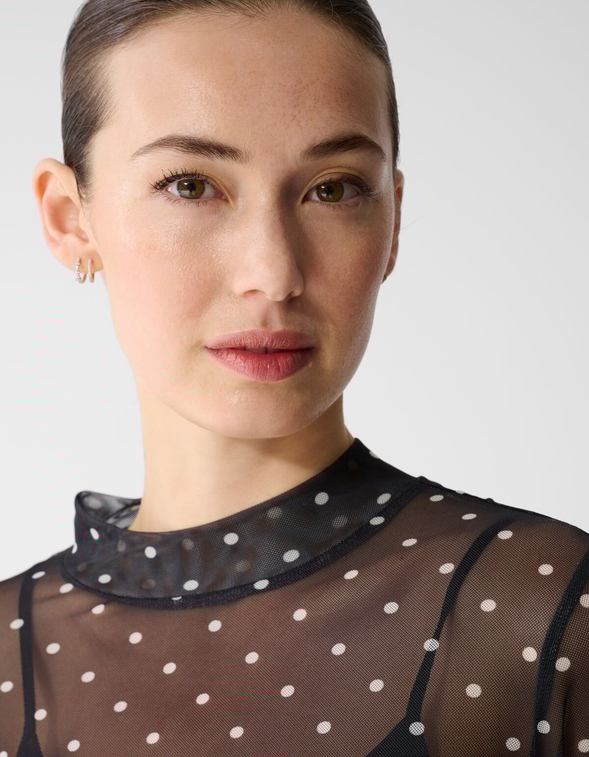 Mesh Polkadot Longsleeve Top Zwart SHOEBY WOMEN