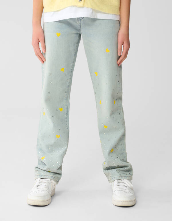 Strass Heart Wide Leg Jeans Bleached SHOEBY GIRLS