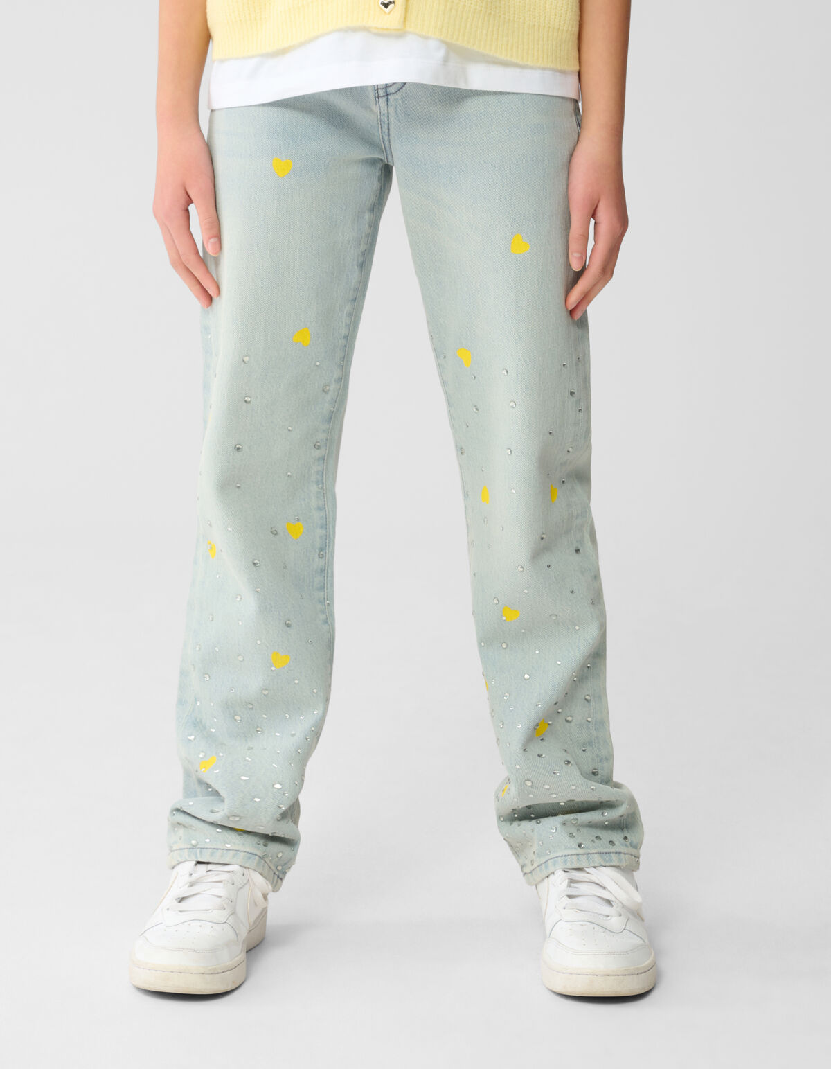 Strass Heart Wide Leg Jeans Bleached SHOEBY GIRLS