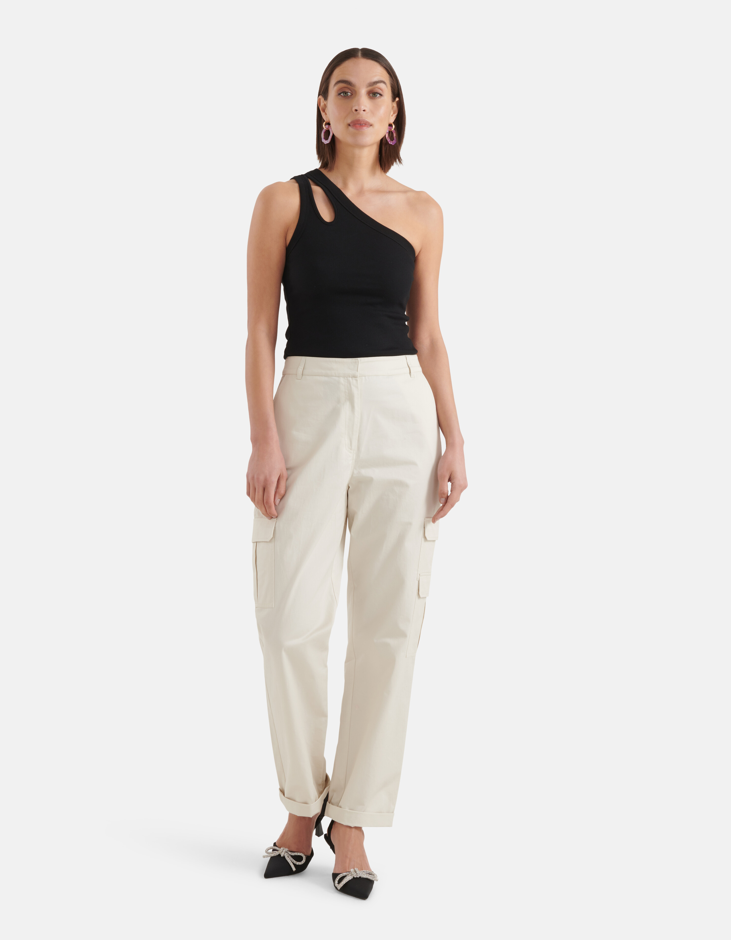 Asymmetrische Cut Out Top Zwart SHOEBY WOMEN