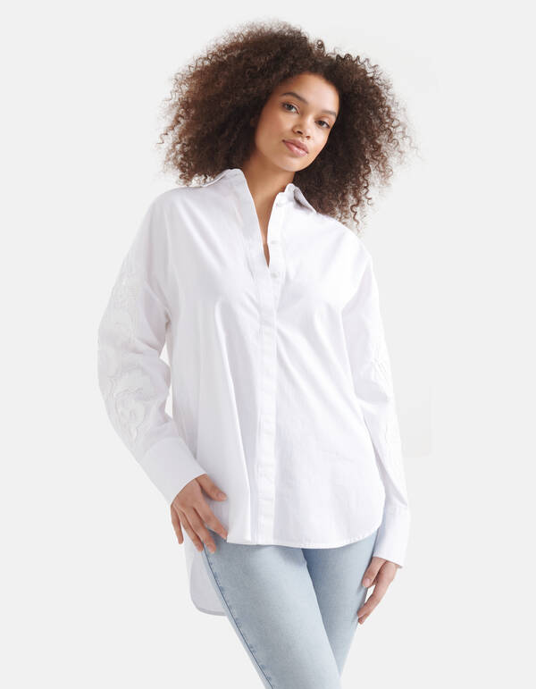 Pailletten Poplin Blouse Wit SHOEBY WOMEN