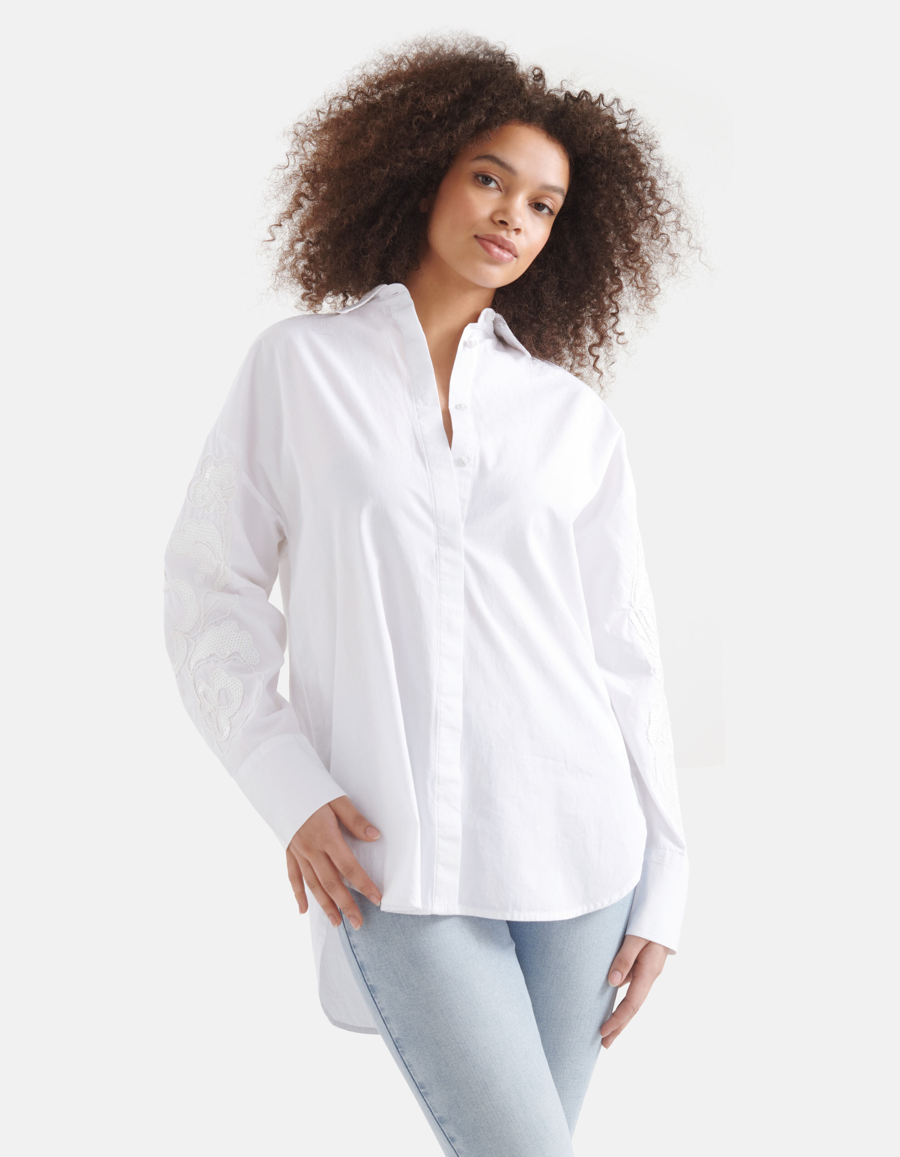 Pailletten Poplin Blouse Wit SHOEBY WOMEN