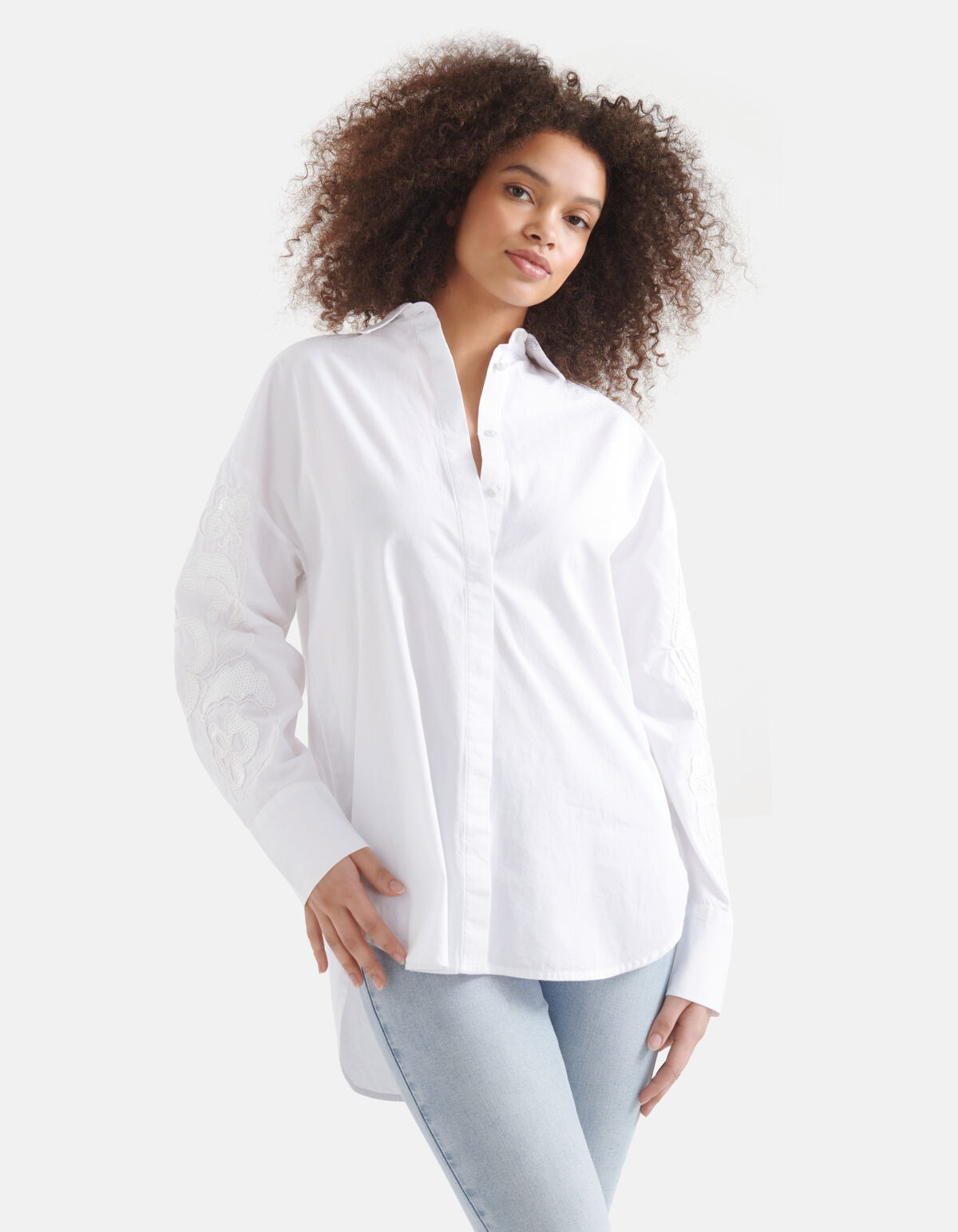 Pailletten Poplin Blouse Wit SHOEBY WOMEN