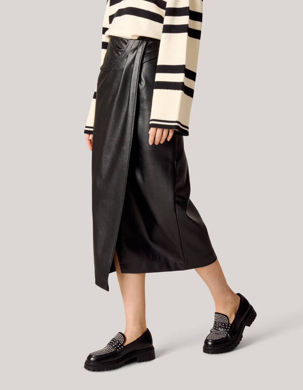 Vegan Leren Midi Rok Zwart SHOEBY WOMEN