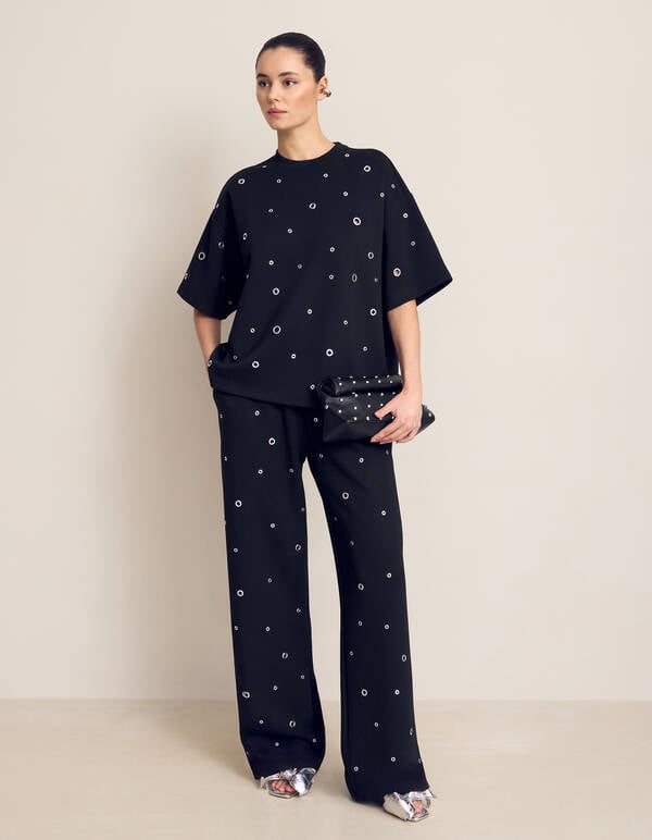 Eyelet Wide Leg Fit Broek Zwart SHOEBY WOMEN