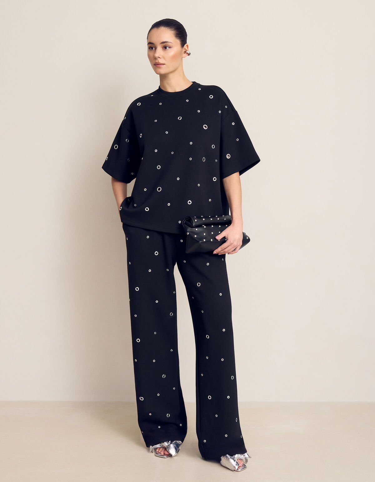 Eyelet Wide Leg Fit Broek Zwart SHOEBY WOMEN