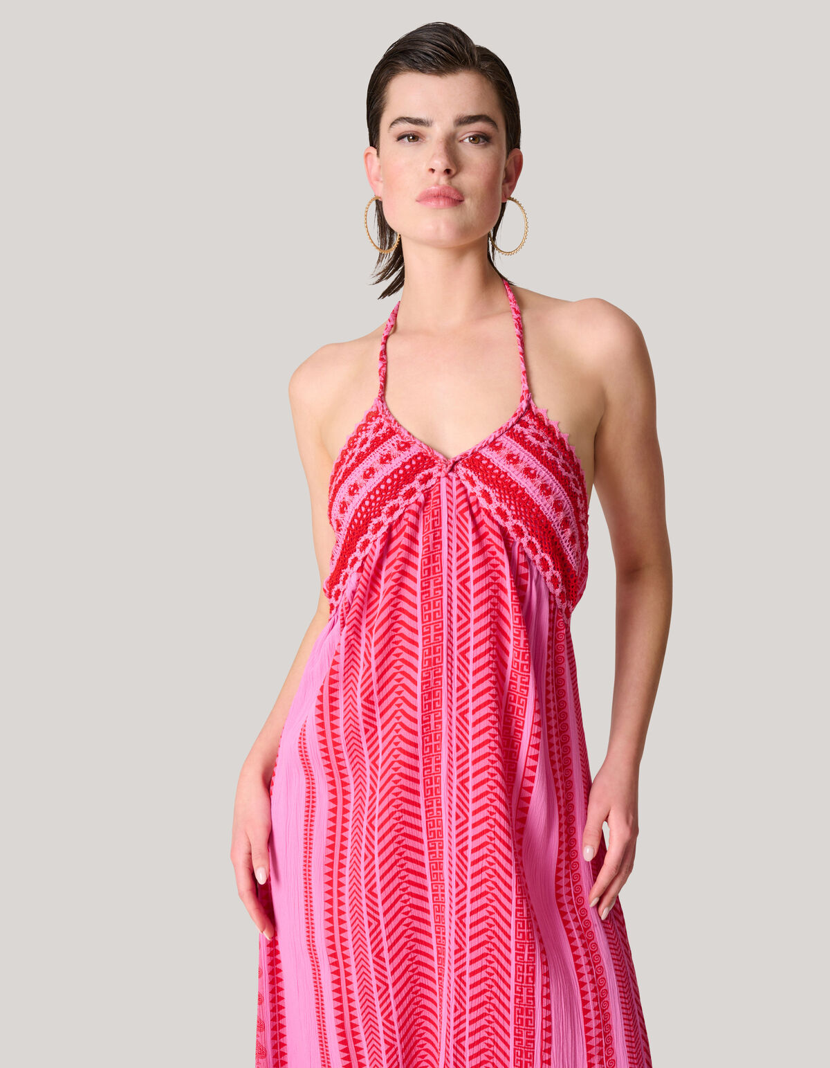 Crinkle Crochet Maxi Jurk Roze SHOEBY WOMEN