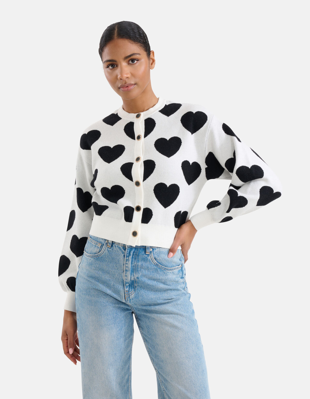 Heart Cardigan Wit/Zwart SHOEBY WOMEN
