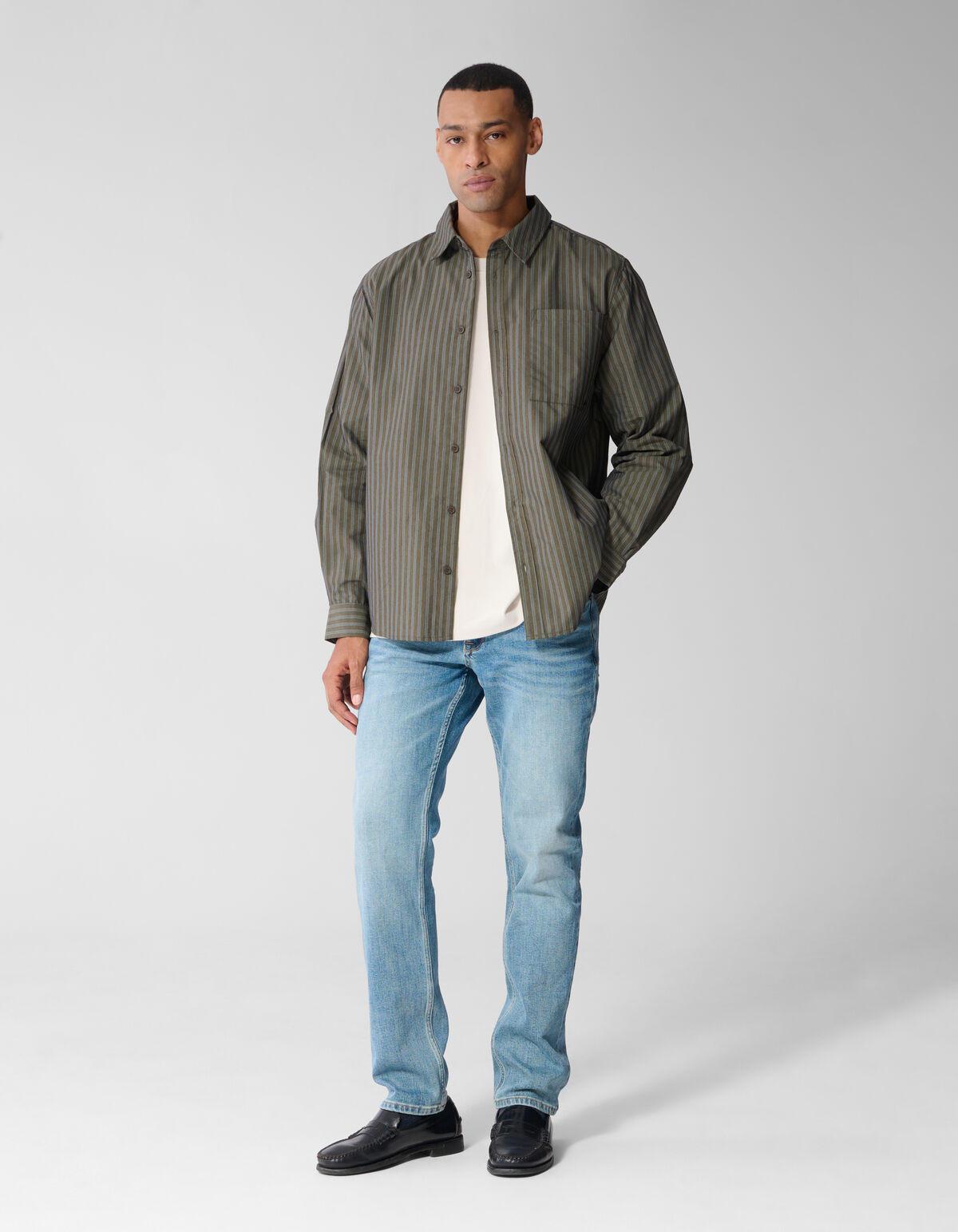 Relaxed Fit Gestreept Overhemd Donkerbruin SHOEBY MEN