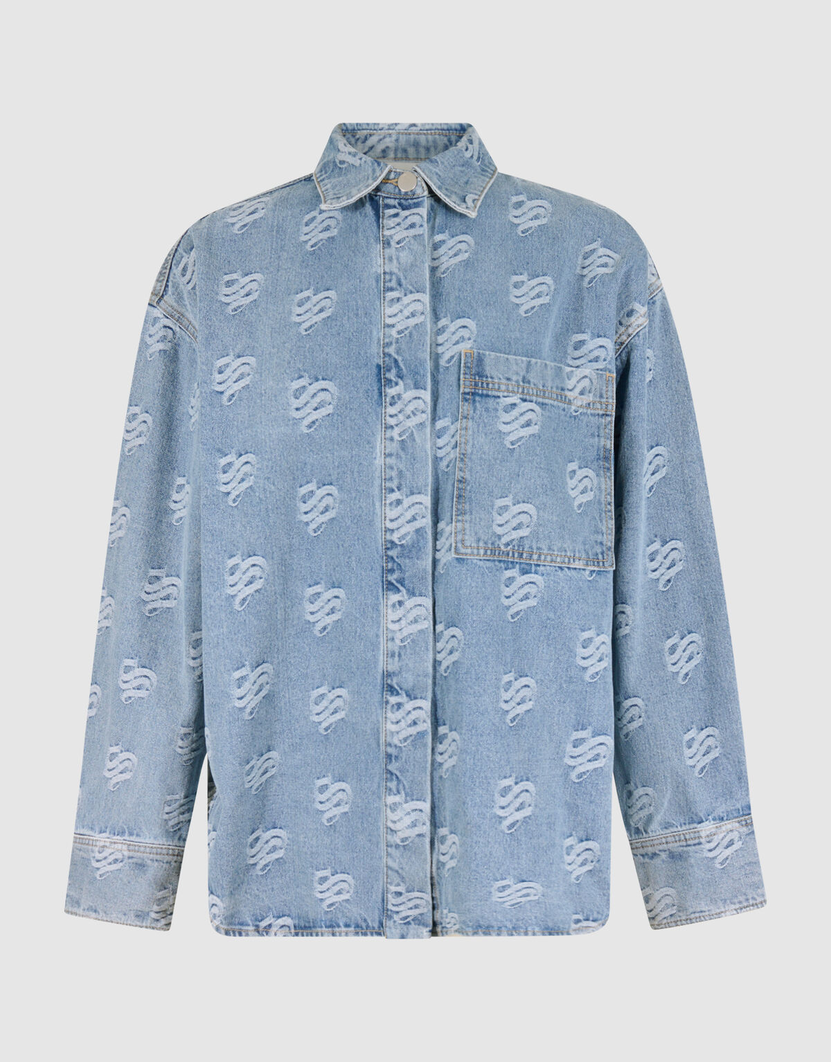 Jacquard Logo Denim Blouse Mediumstone SHOEBY WOMEN