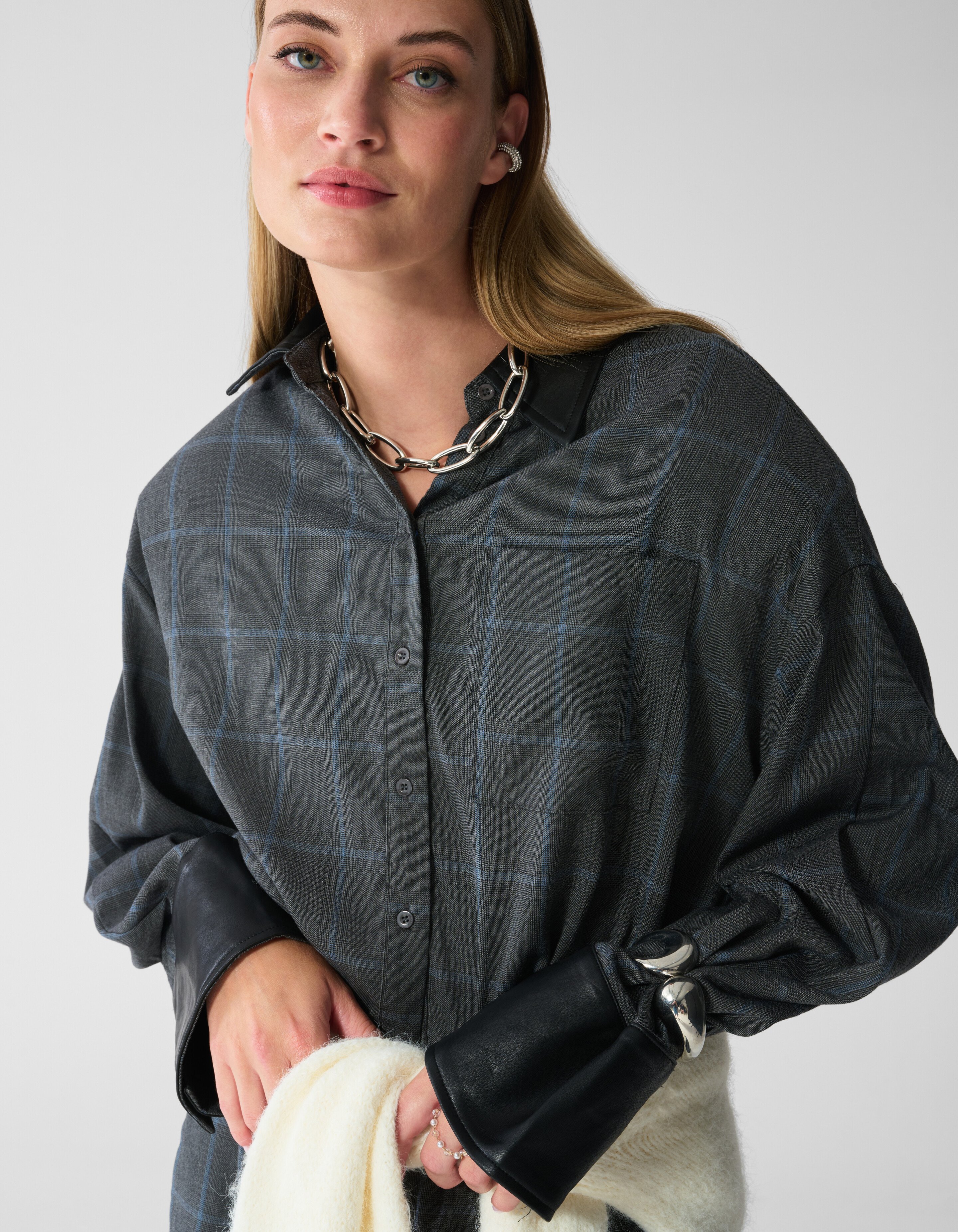 Cropped Ruiten Blouse Donkergrijs SHOEBY WOMEN