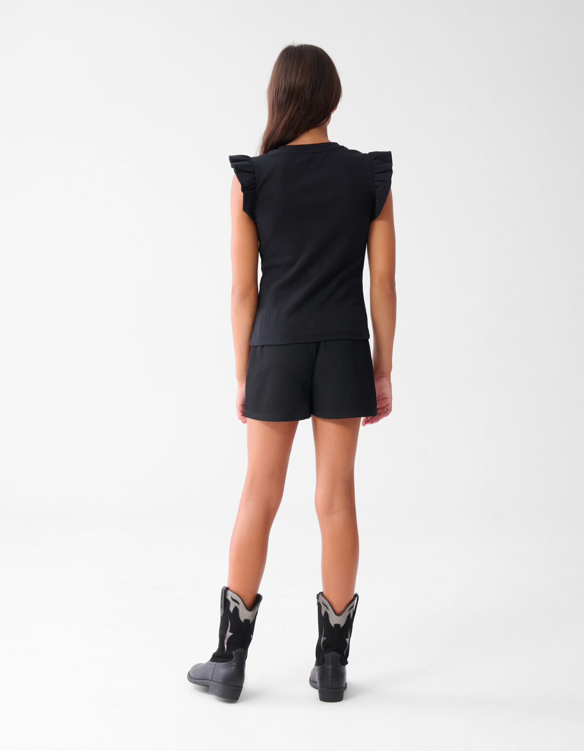 Ruffle Rib Top Zwart SHOEBY GIRLS