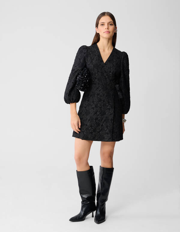 Jacquard Wrap Mini Jurk Zwart SHOEBY WOMEN