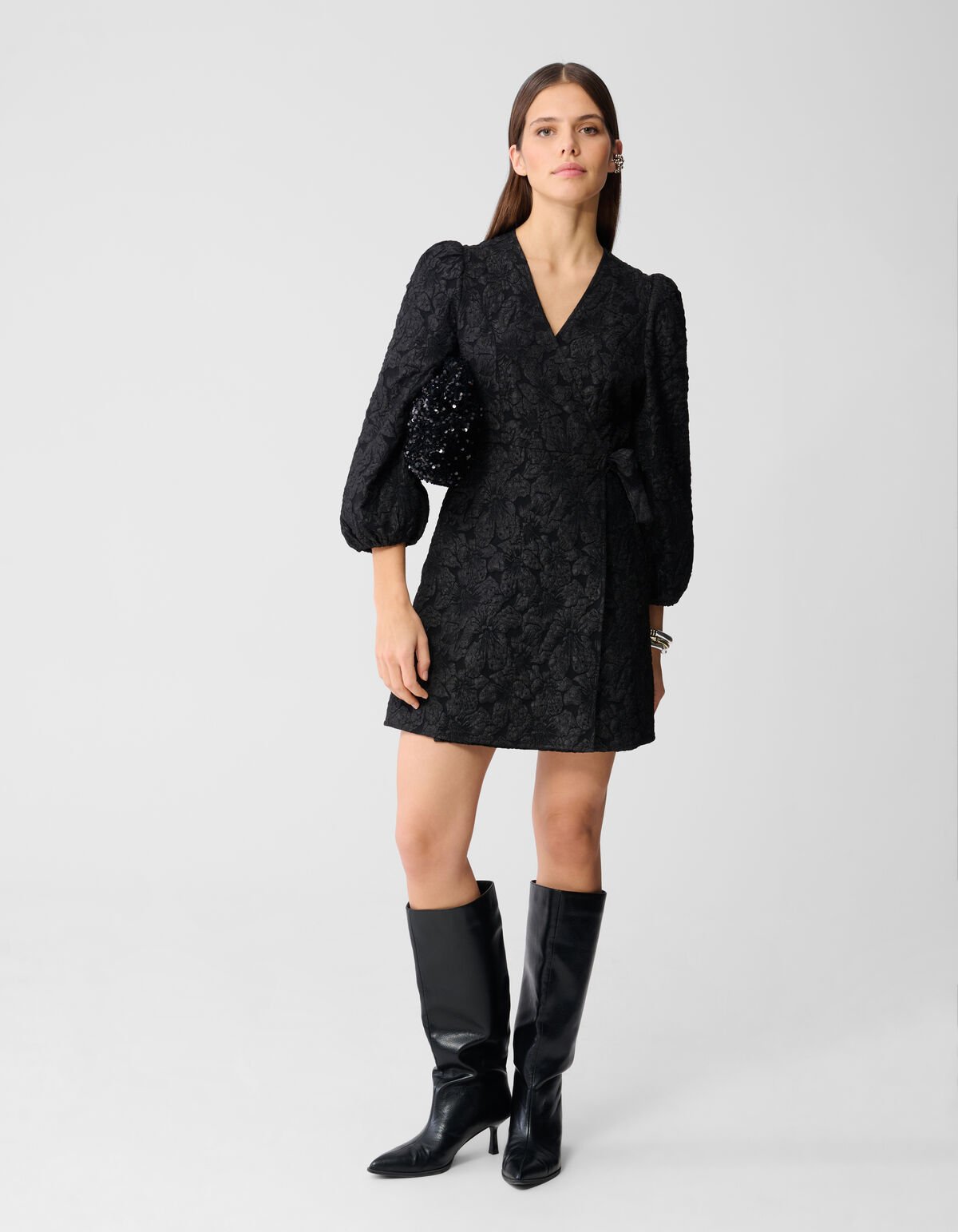 Jacquard Wrap Mini Jurk Zwart SHOEBY WOMEN