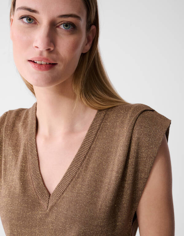 Glitter V-Neck Top Bruin SHOEBY WOMEN