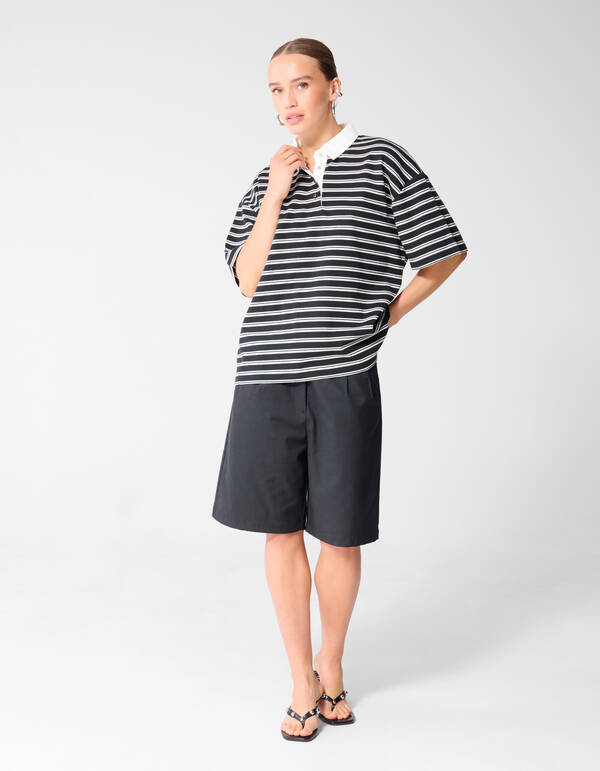 Oversized Stripe Short Sleeve Polo Zwart SHOEBY WOMEN