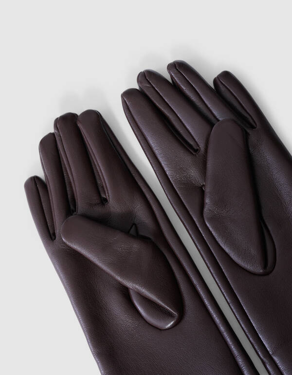 Lange Vegan Leren Handschoenen Donkerbruin SHOEBY ACCESSOIRES