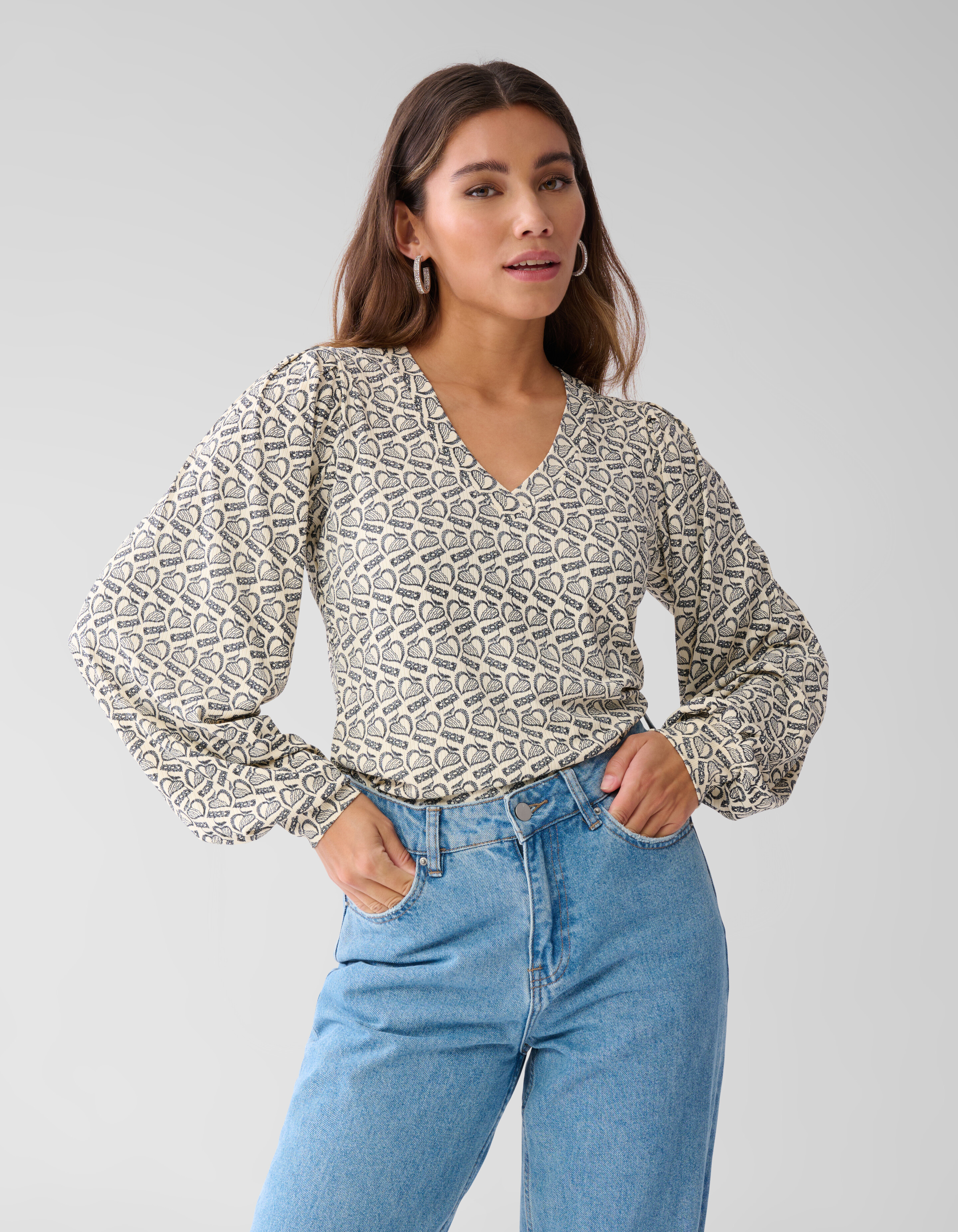 Printed Rib Jersey Top Gebroken Wit SHOEBY WOMEN