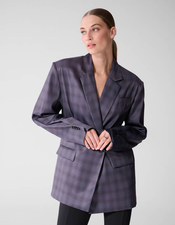 Satijnen Geruiten Blazer Grijs By Mieke SHOEBY WOMEN
