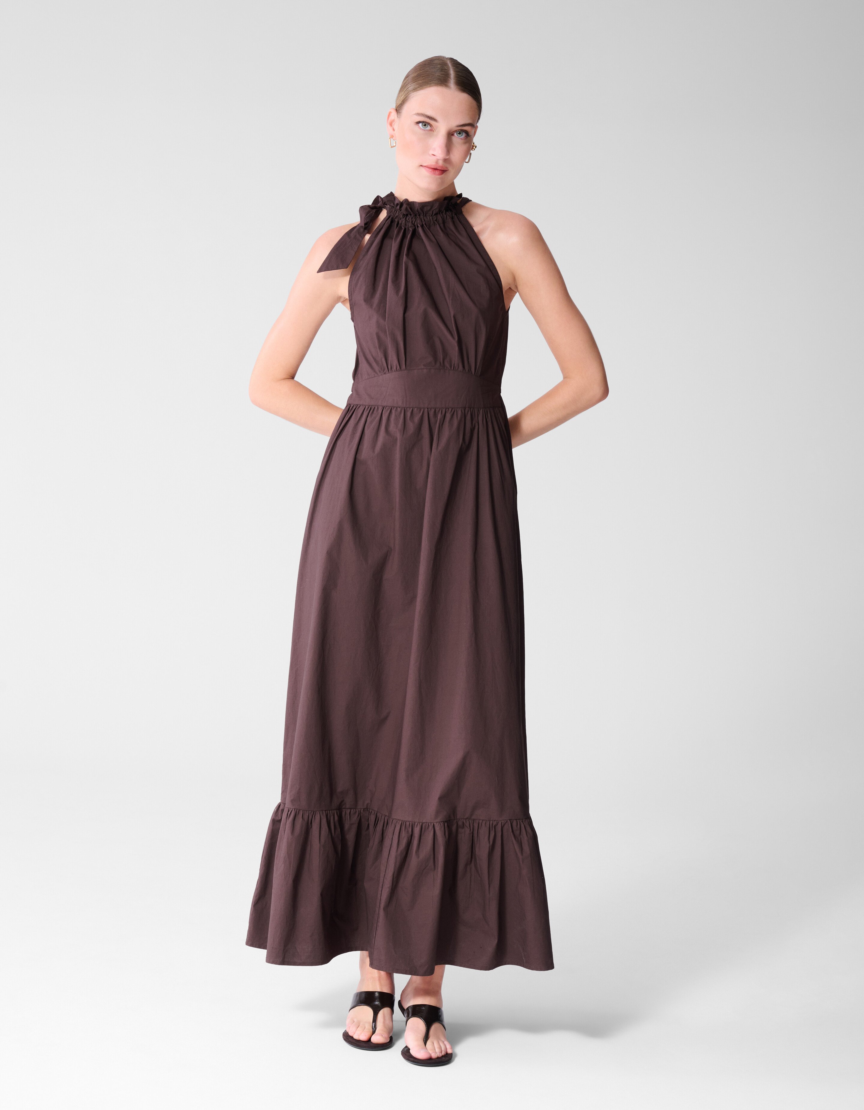 Halter Maxi Jurk Bruin SHOEBY WOMEN