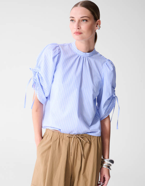 Pinstripe Cord Sleeve Blouse Lichtblauw SHOEBY WOMEN