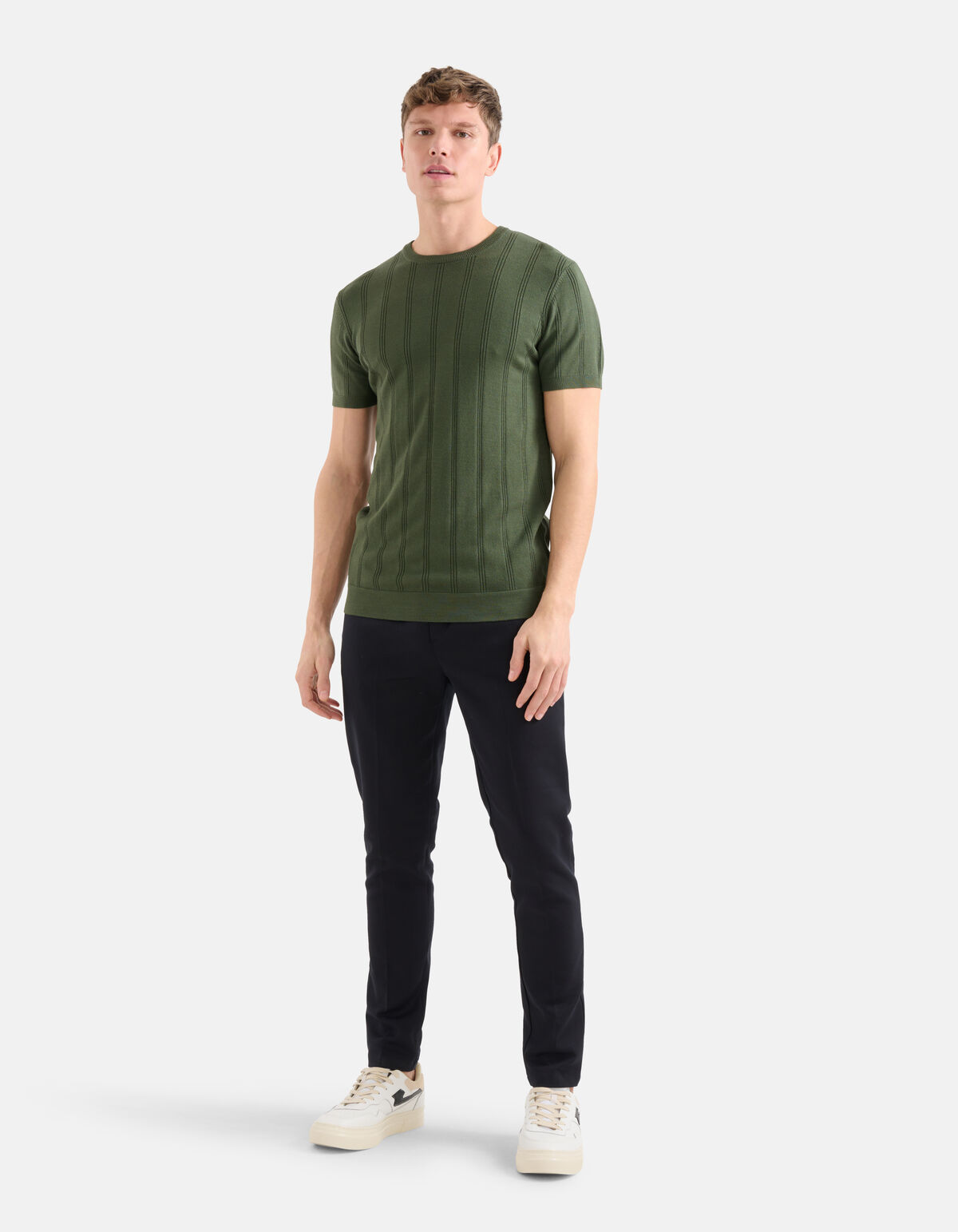 Gebreid T-shirt Donkergroen SHOEBY MEN