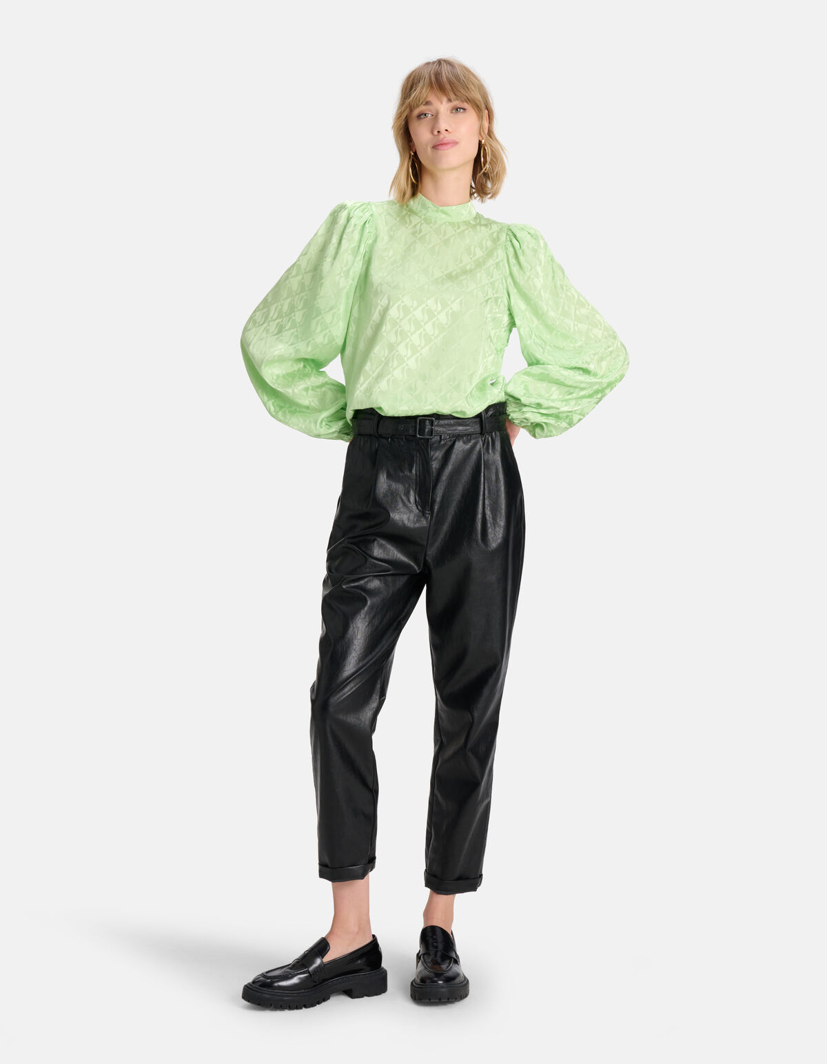 Satijnen Jacquard Blouse Groen SHOEBY WOMEN