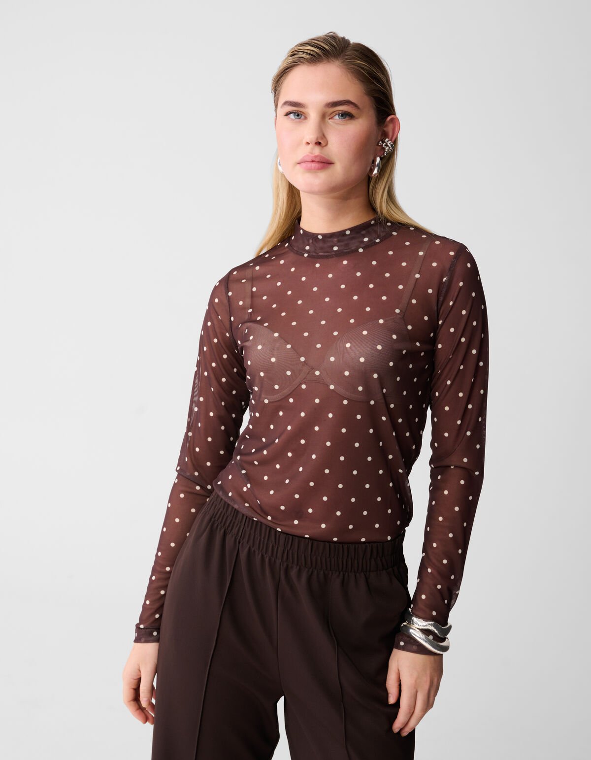 Mesh Stip Top Donkerbruin SHOEBY WOMEN