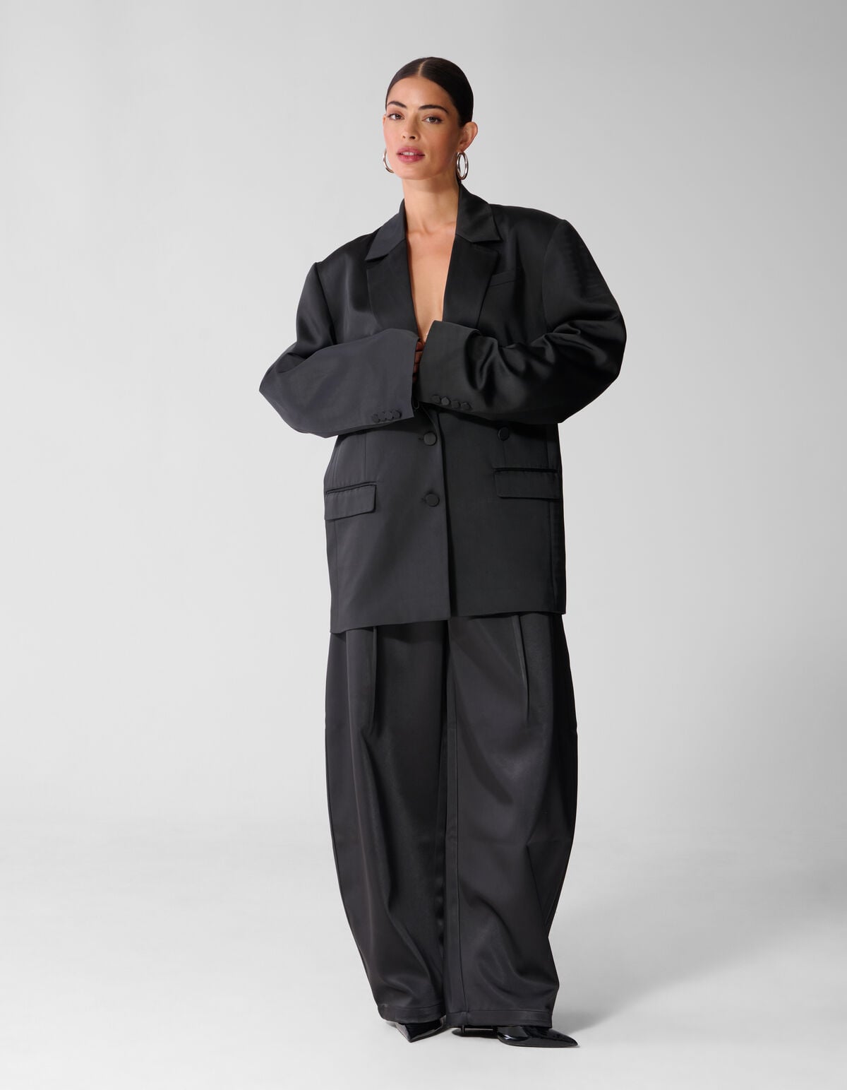 Oversized Satijnen Blazer Zwart SHOEBY WOMEN