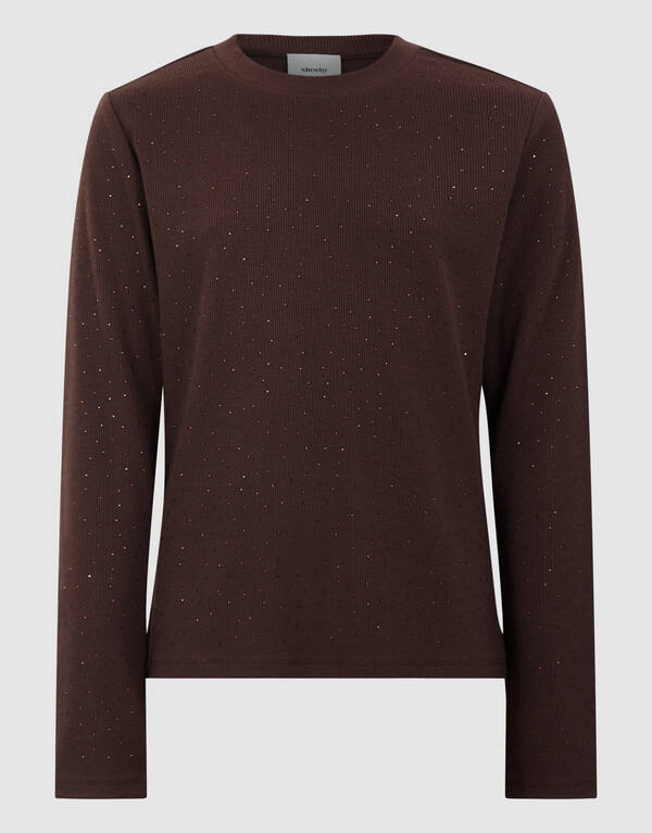 Strass Rib Longsleeve Top Donkerbruin SHOEBY GIRLS