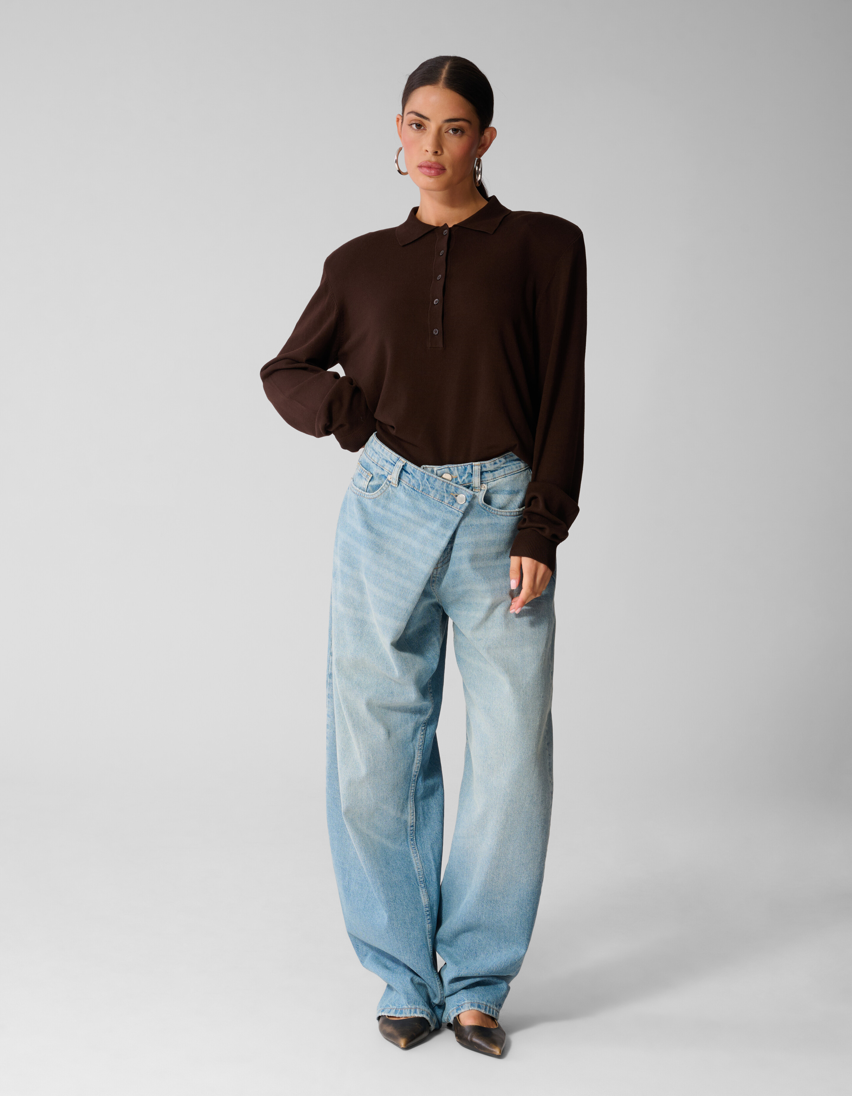 Gebreide Polo Longsleeve Bruin SHOEBY WOMEN