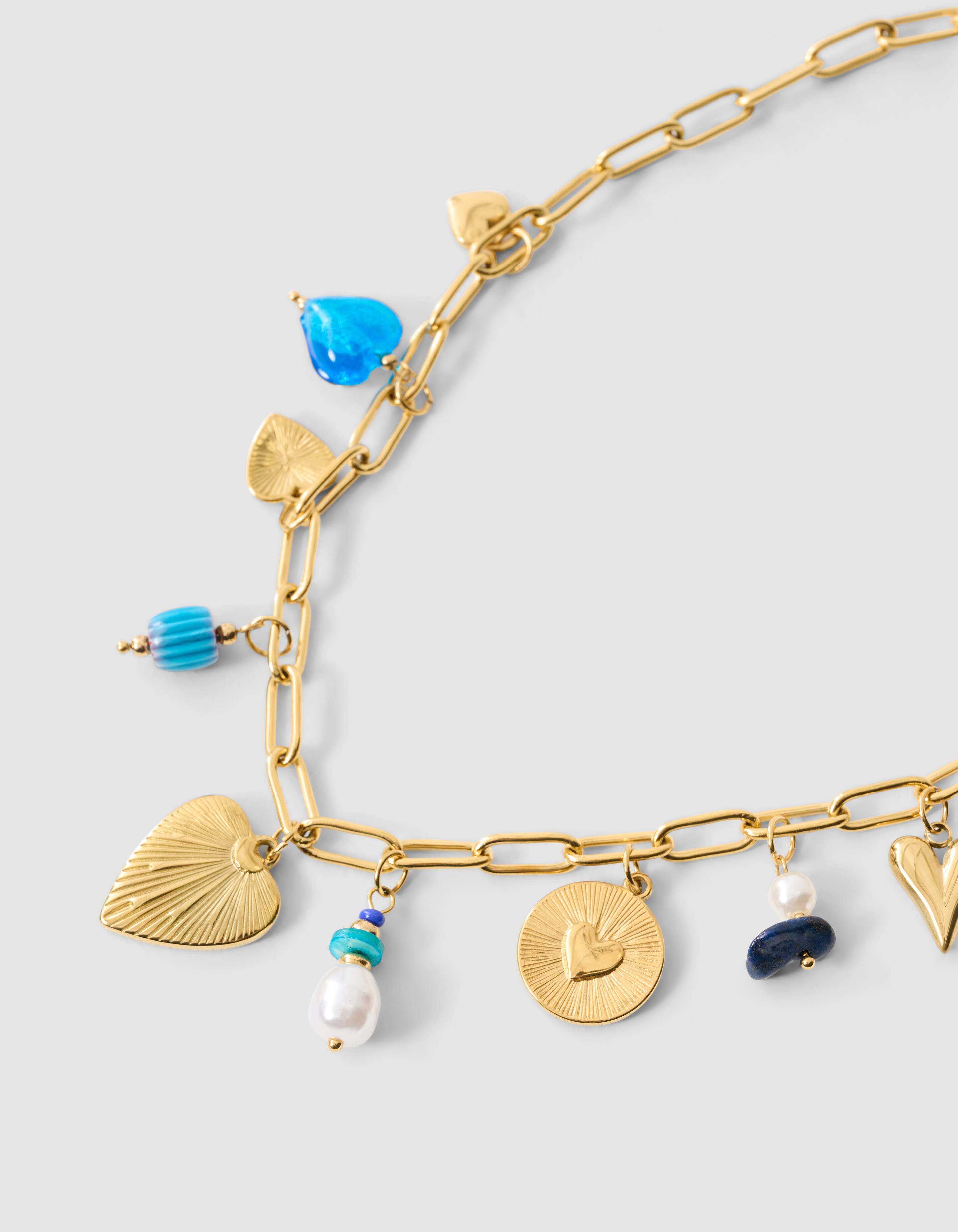 Charm Chain Ketting Goud/Blauw SHOEBY ACCESSOIRES