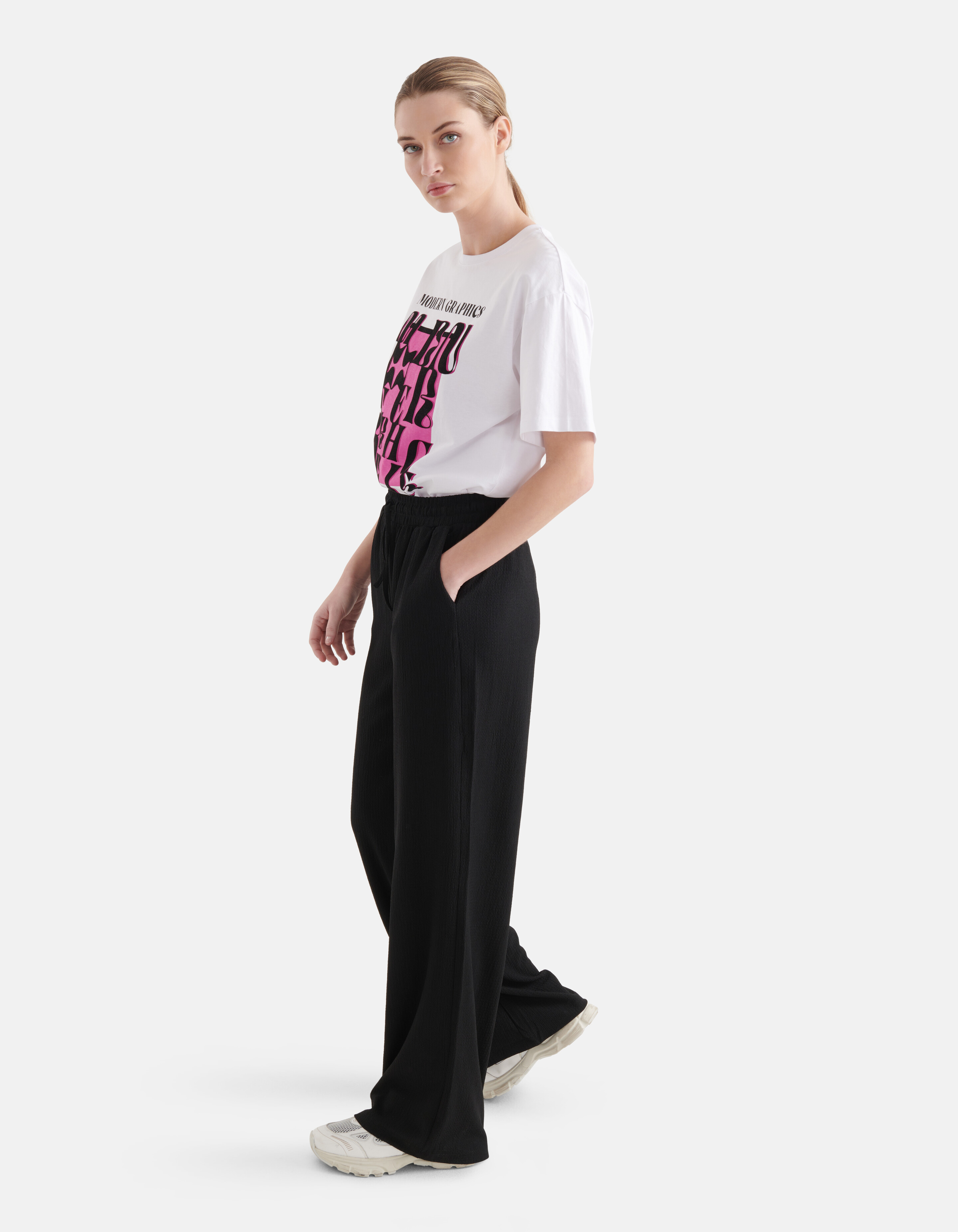 Crinkle Wide Leg Broek Zwart SHOEBY WOMEN