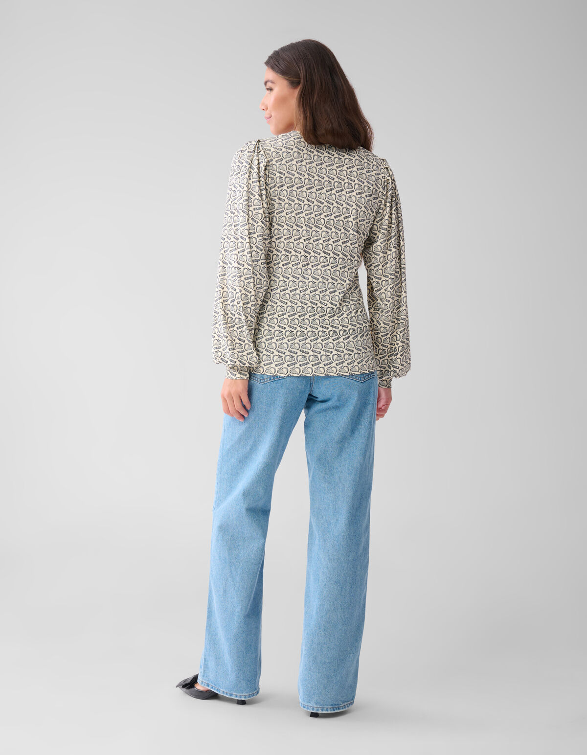 Printed Rib Jersey Top Gebroken Wit SHOEBY WOMEN