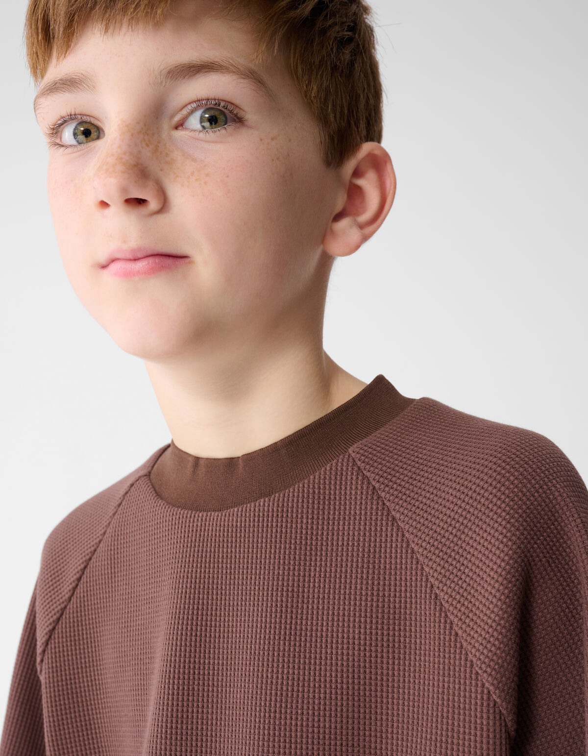 Waffle Structuur T-shirt Donkerbruin SHOEBY BOYS