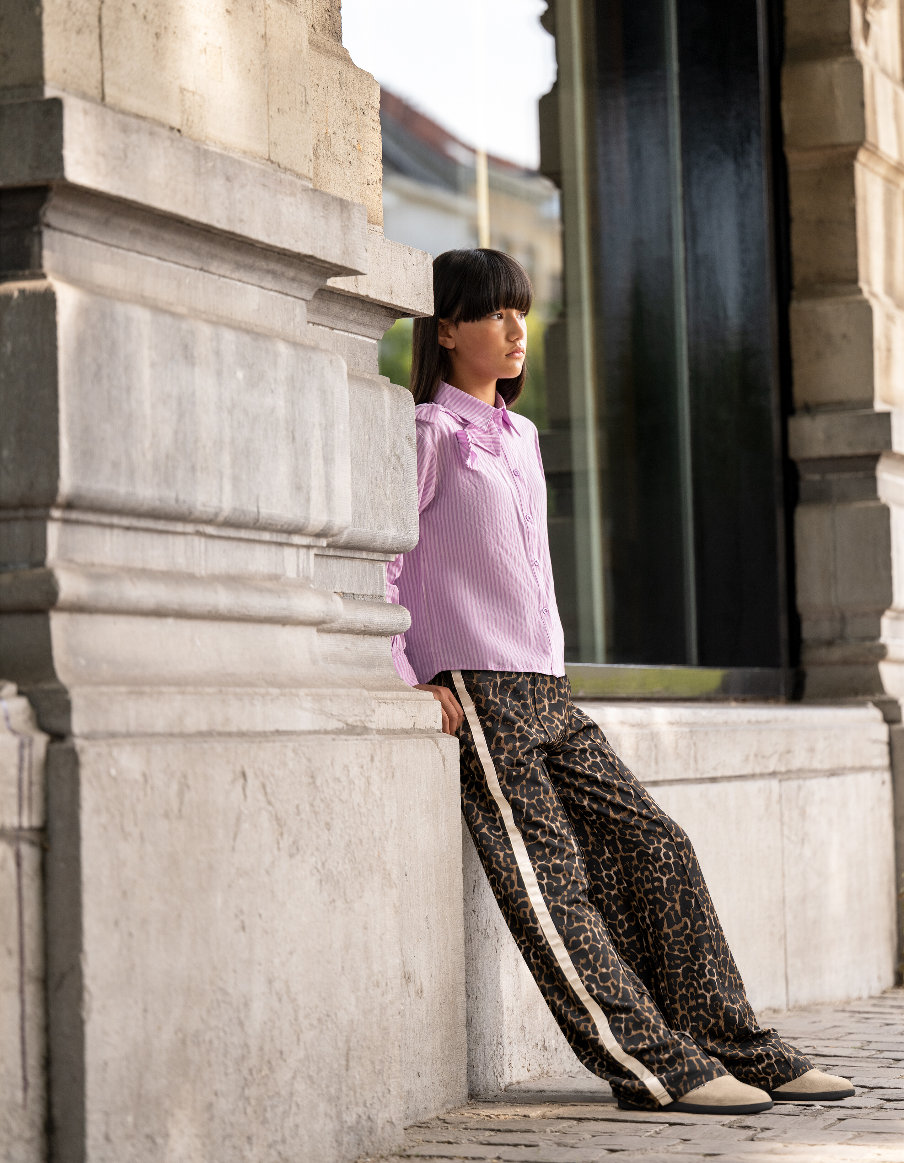 Sporty Leopard Wide Leg Broek Bruin SHOEBY GIRLS