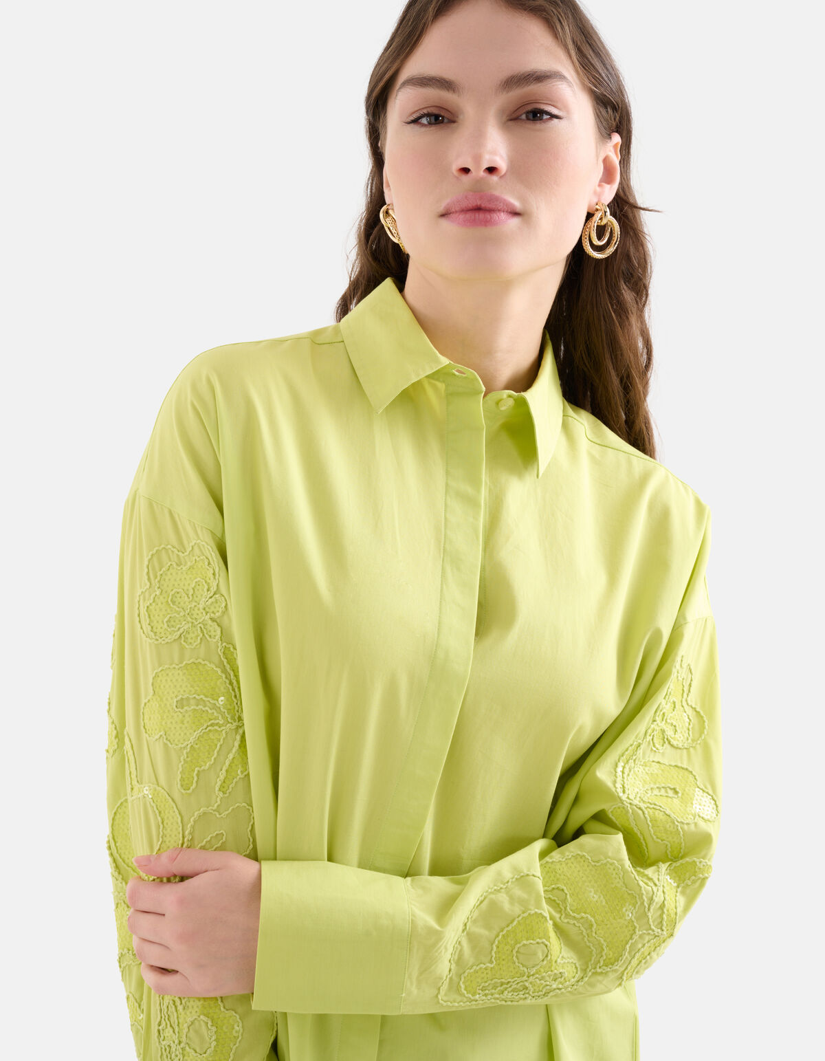 Pailletten Poplin Blouse Limoengroen SHOEBY WOMEN