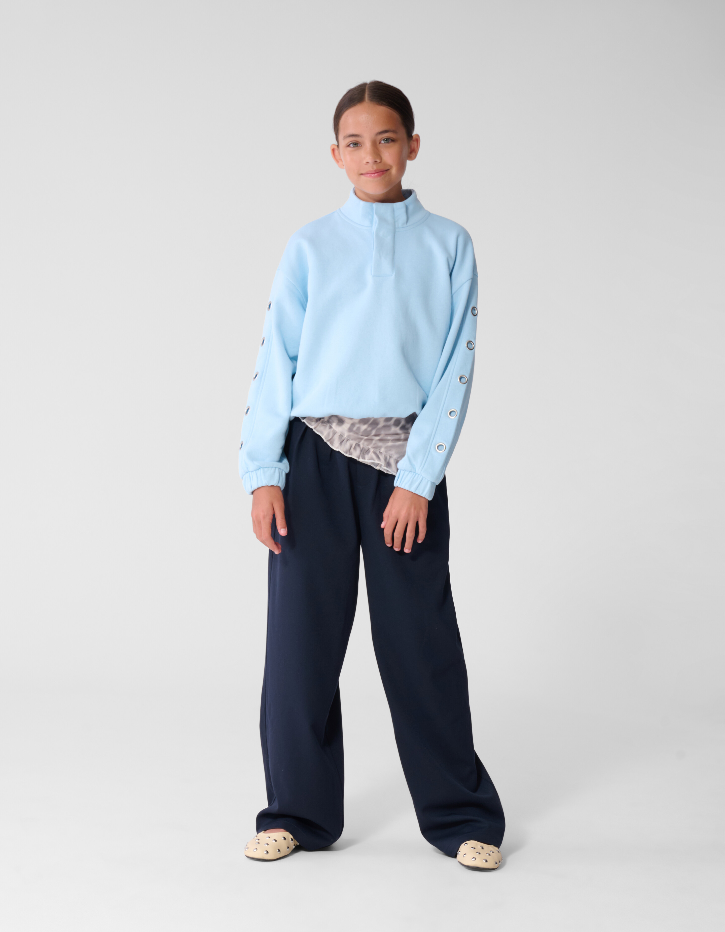 Eyelet Wide Leg Pantalon Donkerblauw SHOEBY GIRLS